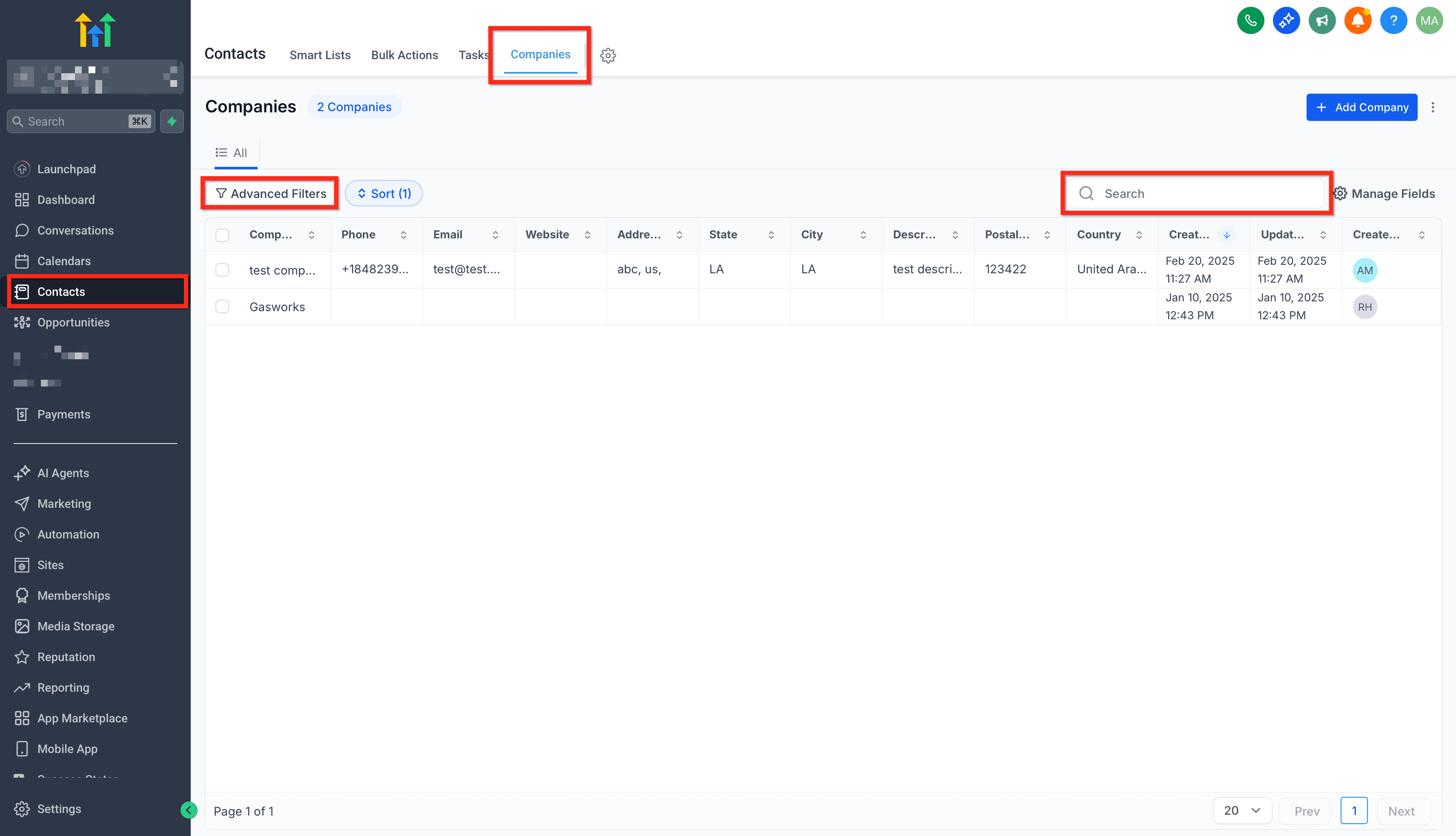 Schermata 2 — Esporta Aziende (Download CSV)
