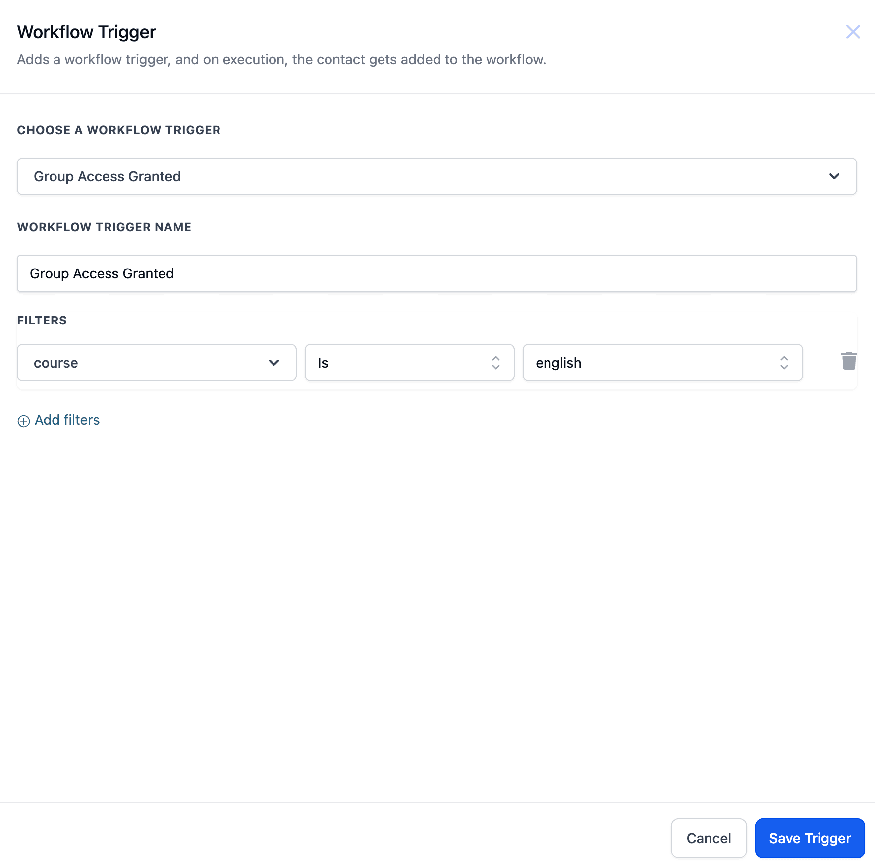 Schermata 1 — Workflow Trigger - Accesso al gruppo concesso
