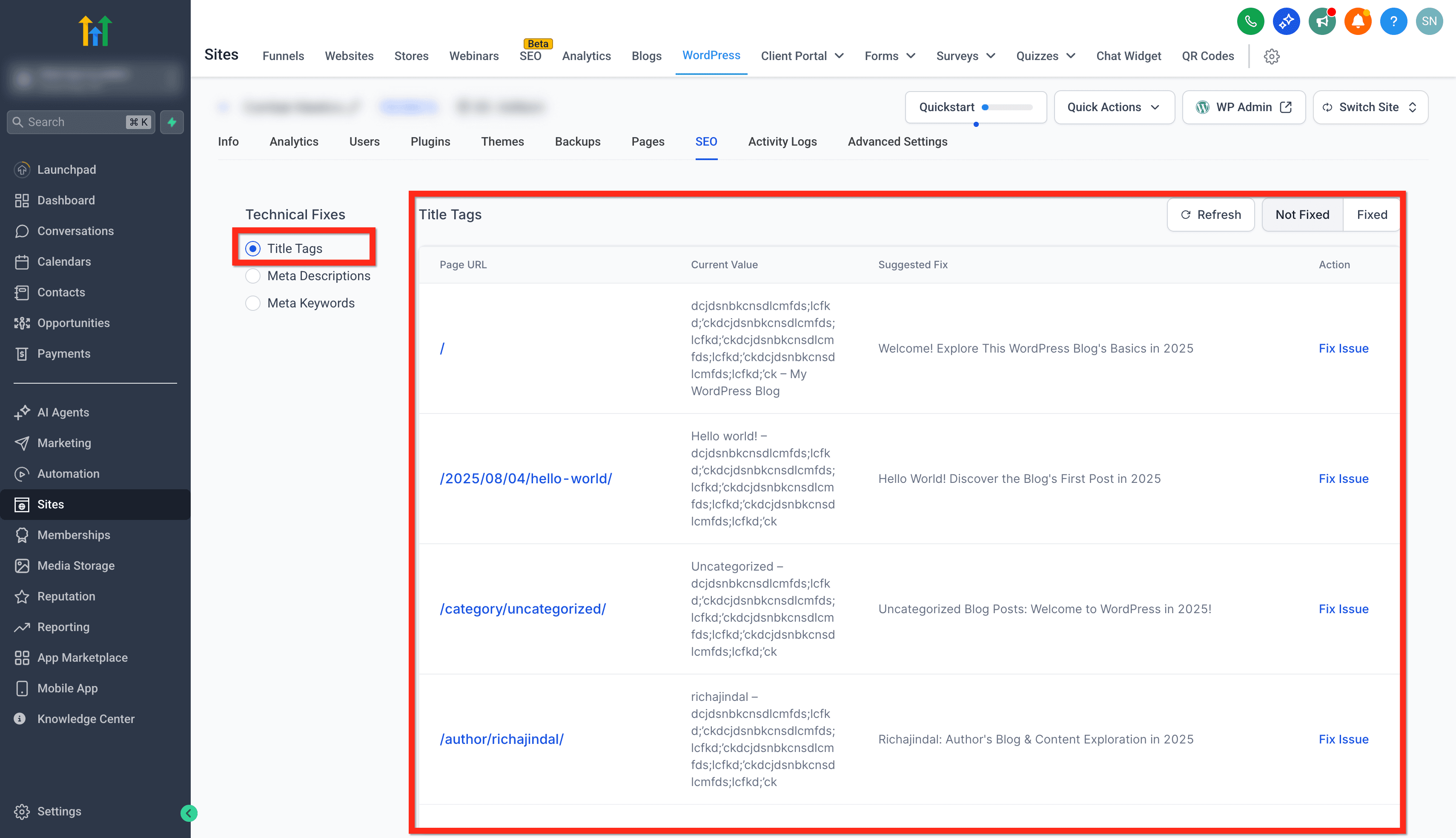 Schermata 1 — WordPress - Report SEO