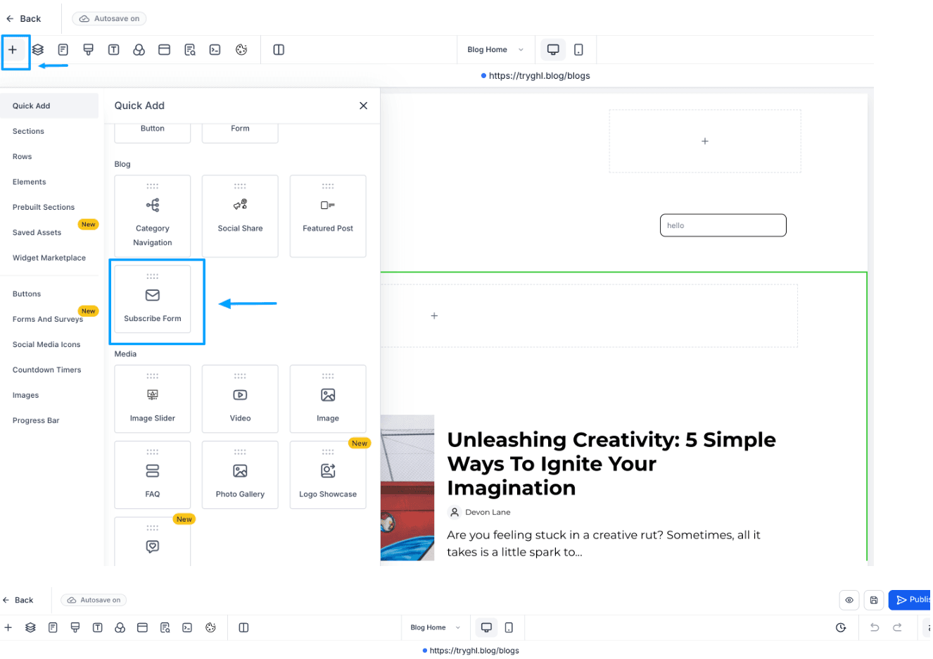Schermata 2 — Iscrizione al Blog