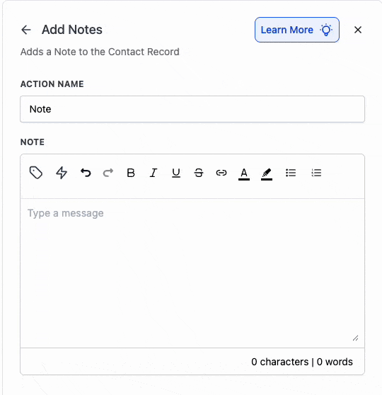 Schermata 1 — Azione Workflow - Aggiungi alle Note
