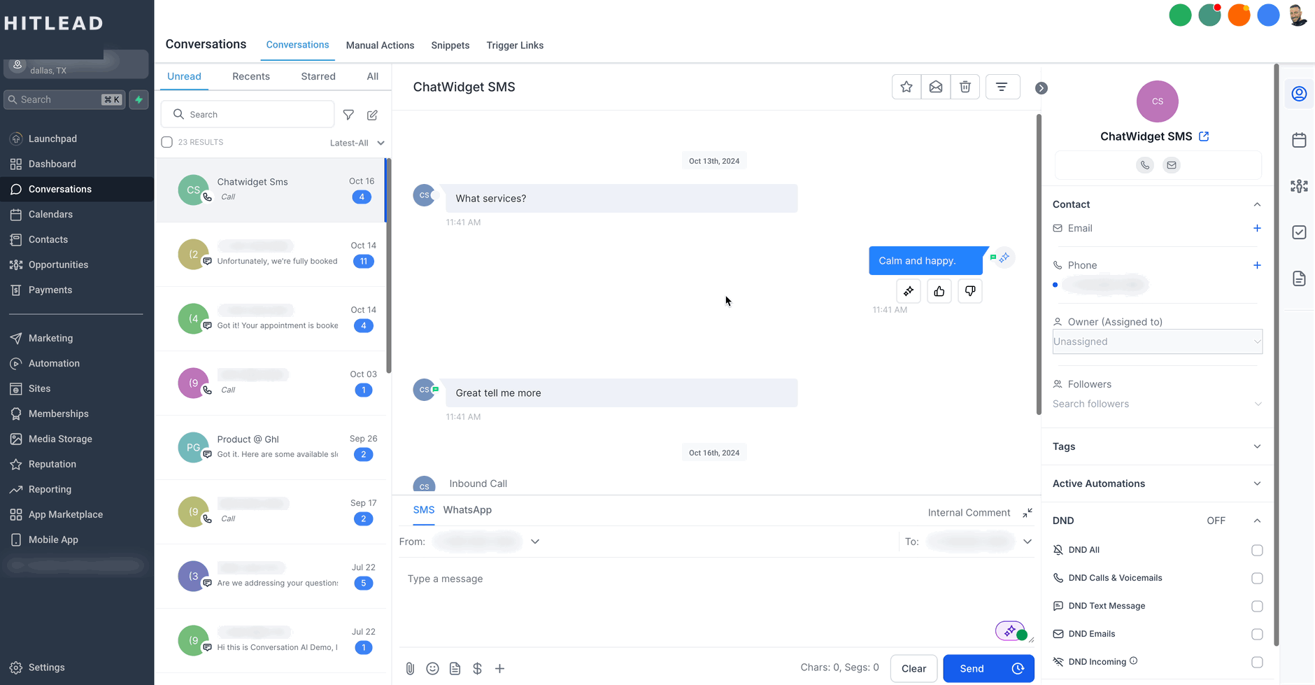 Schermata 5 — Visualizza e modifica le informazioni sulle risposte AI nelle Conversazioni