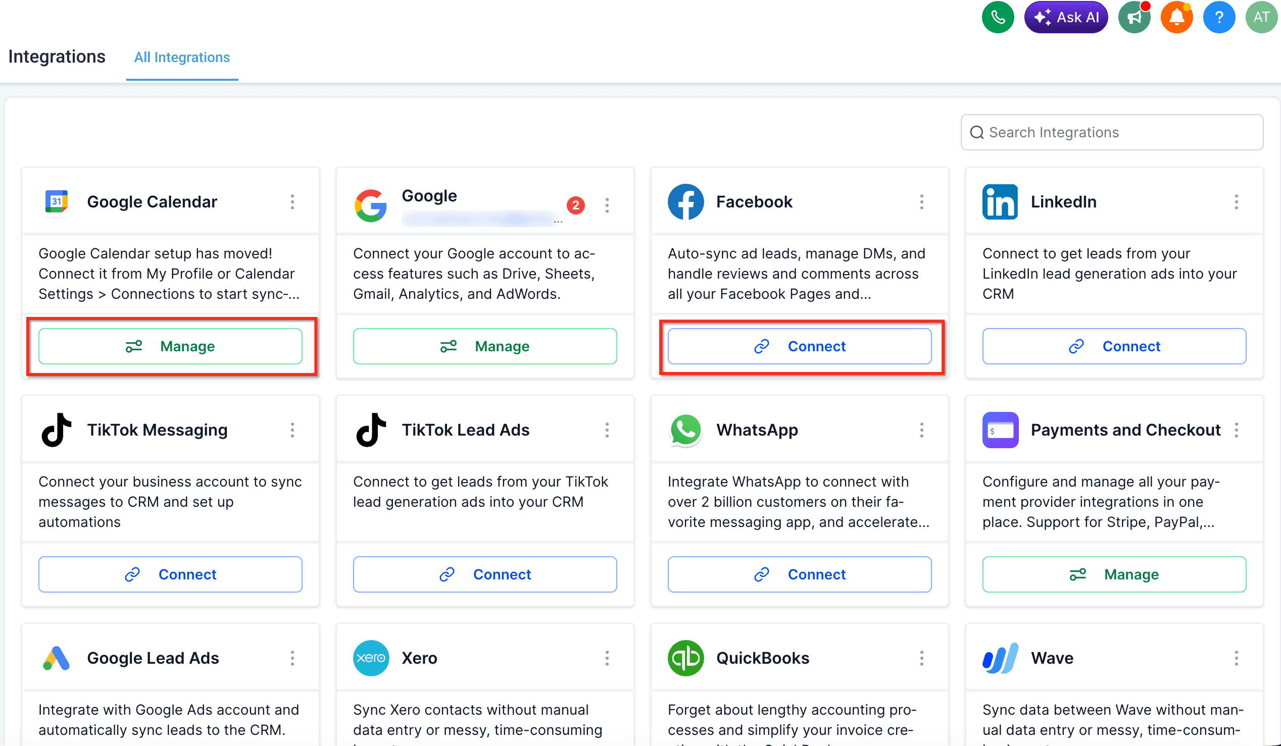 Schermata 2 — Restyling UI/UX della Pagina Integrazioni