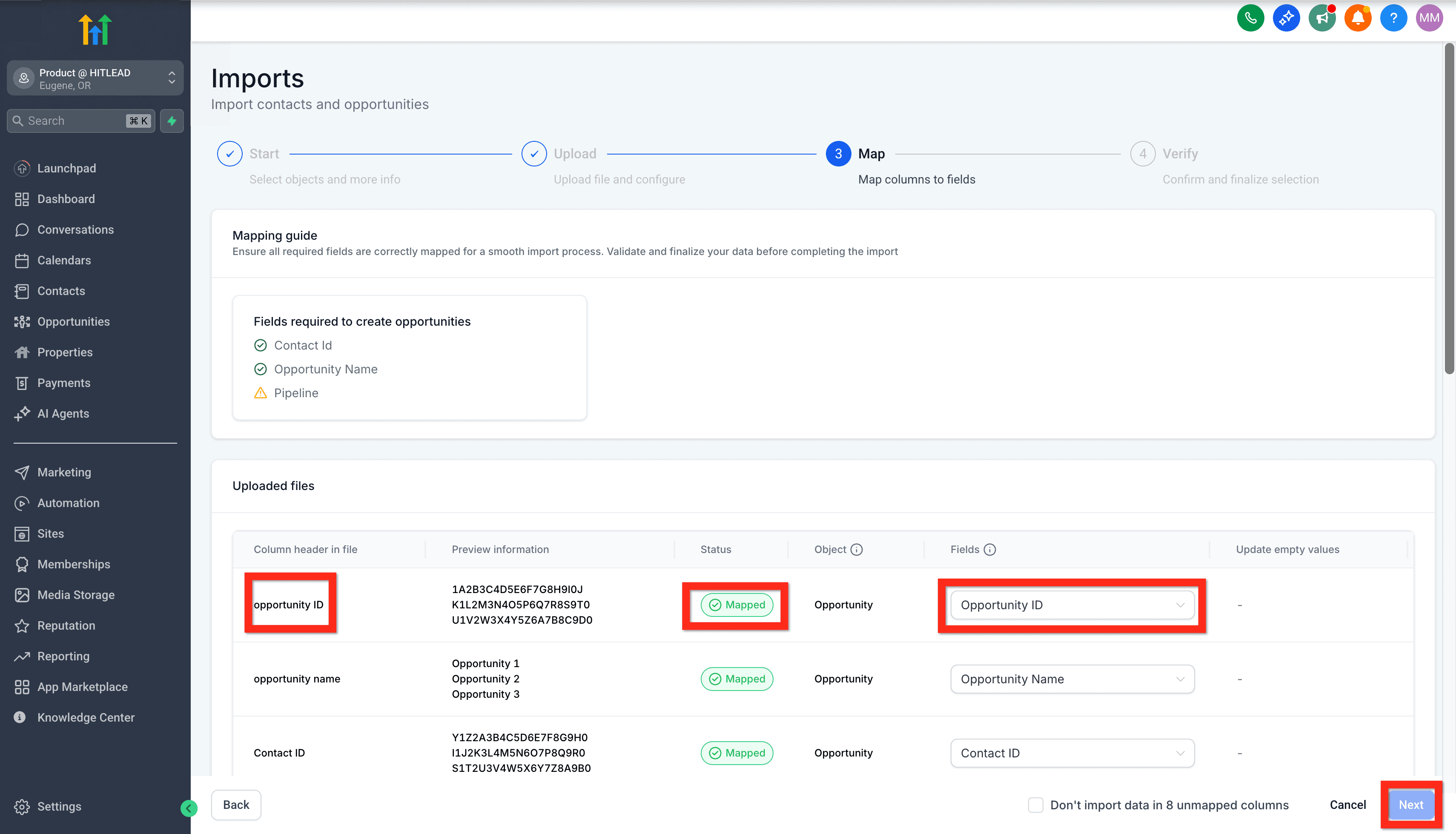 Schermata 6 — Per iniziare - Configura Pipeline e Opportunità