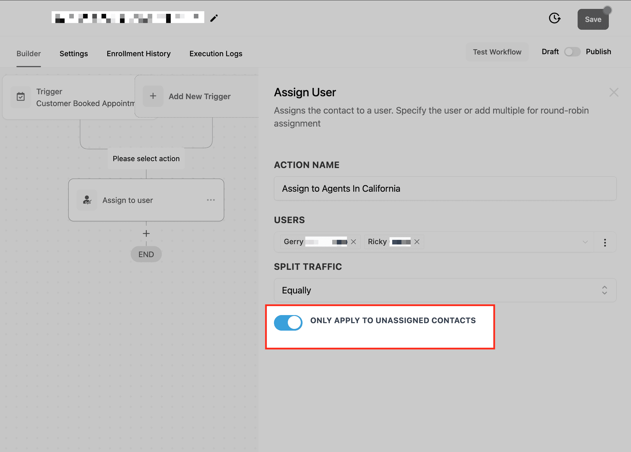 Schermata 6 — Azione Workflow - Assign To User