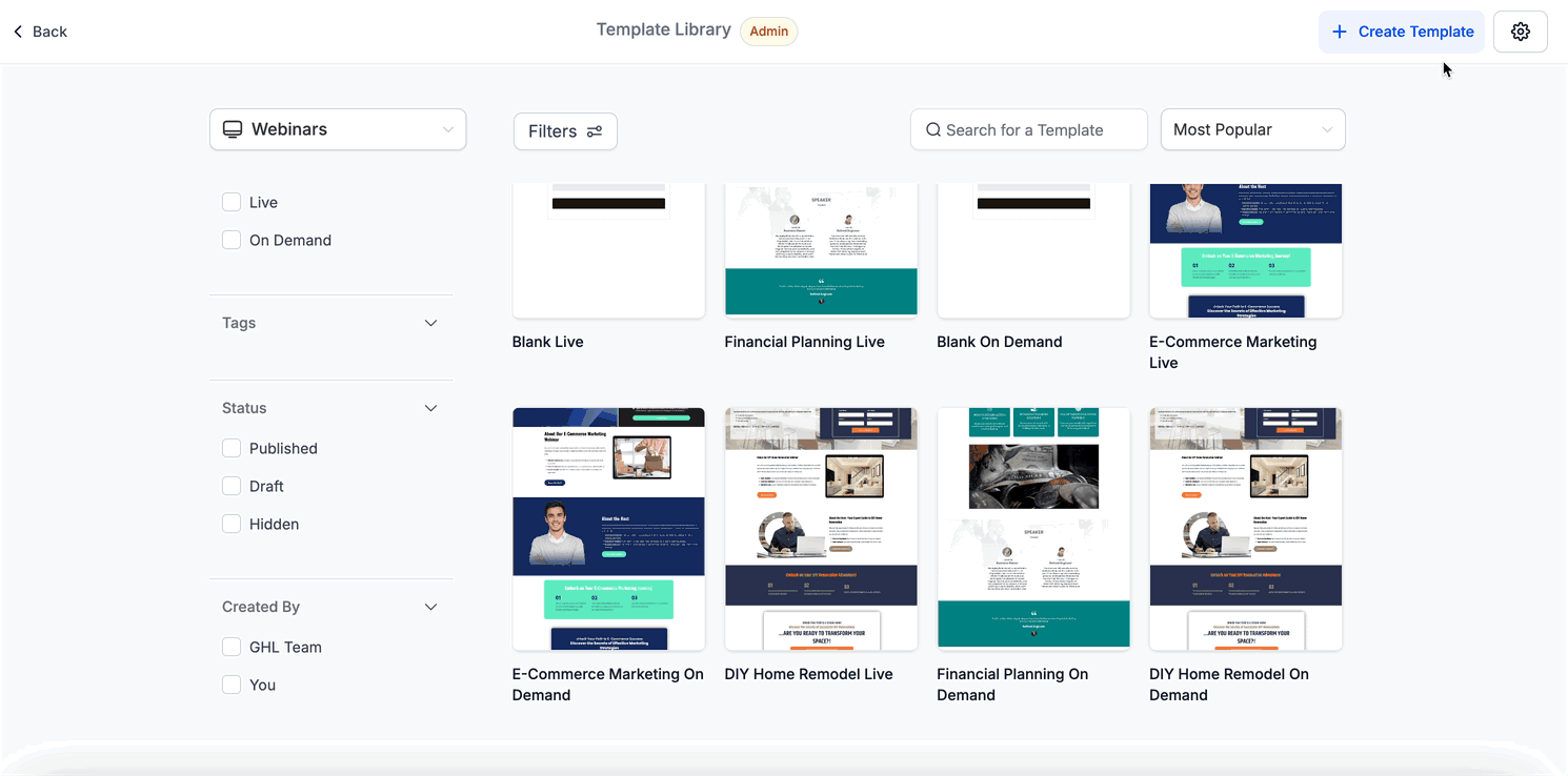 Schermata 8 — Libreria Template per Webinar