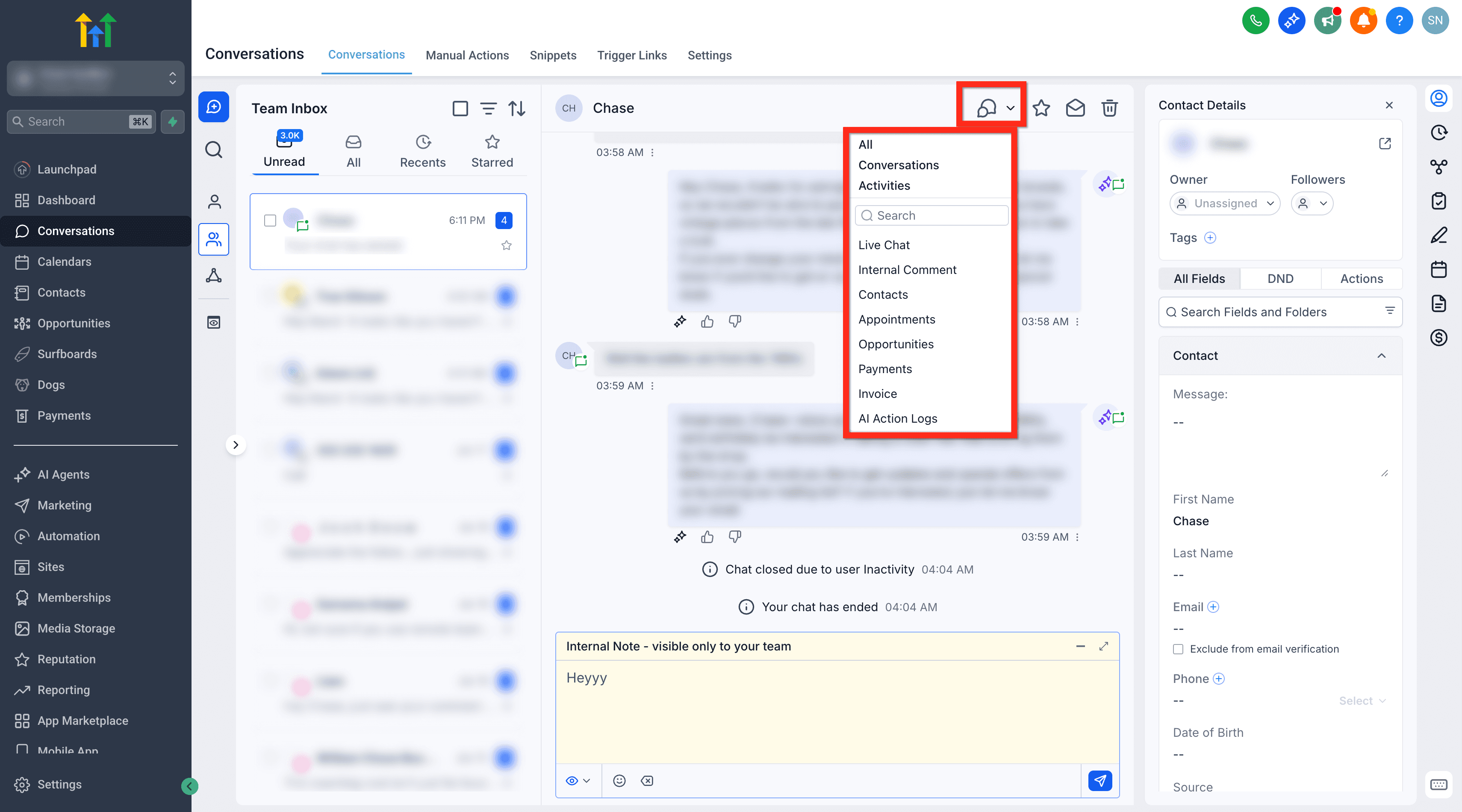 Schermata 7 — Guida introduttiva alla scheda Conversazioni