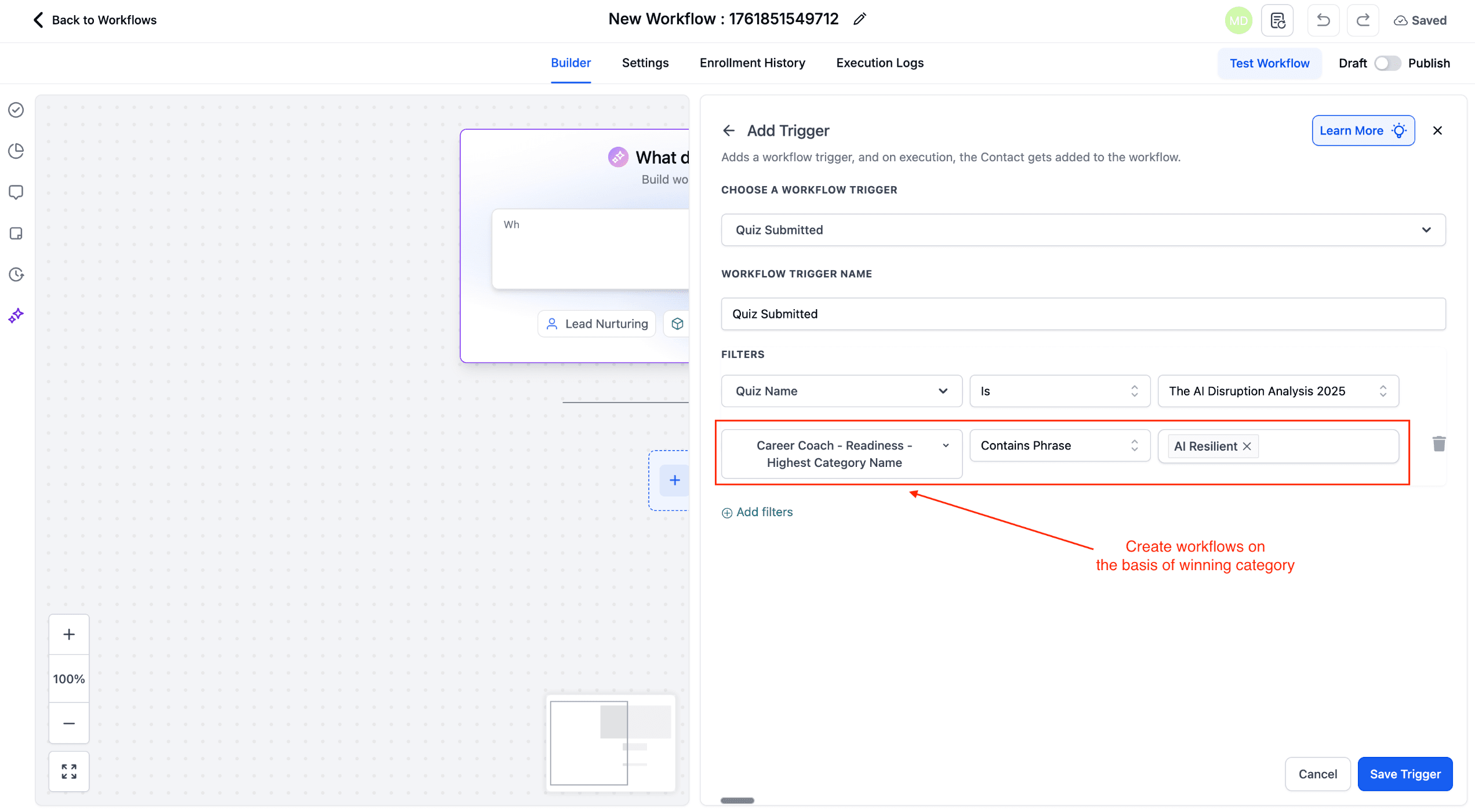 Schermata 1 — Mappa i Risultati del Quiz direttamente nei Campi Personalizzati del CRM