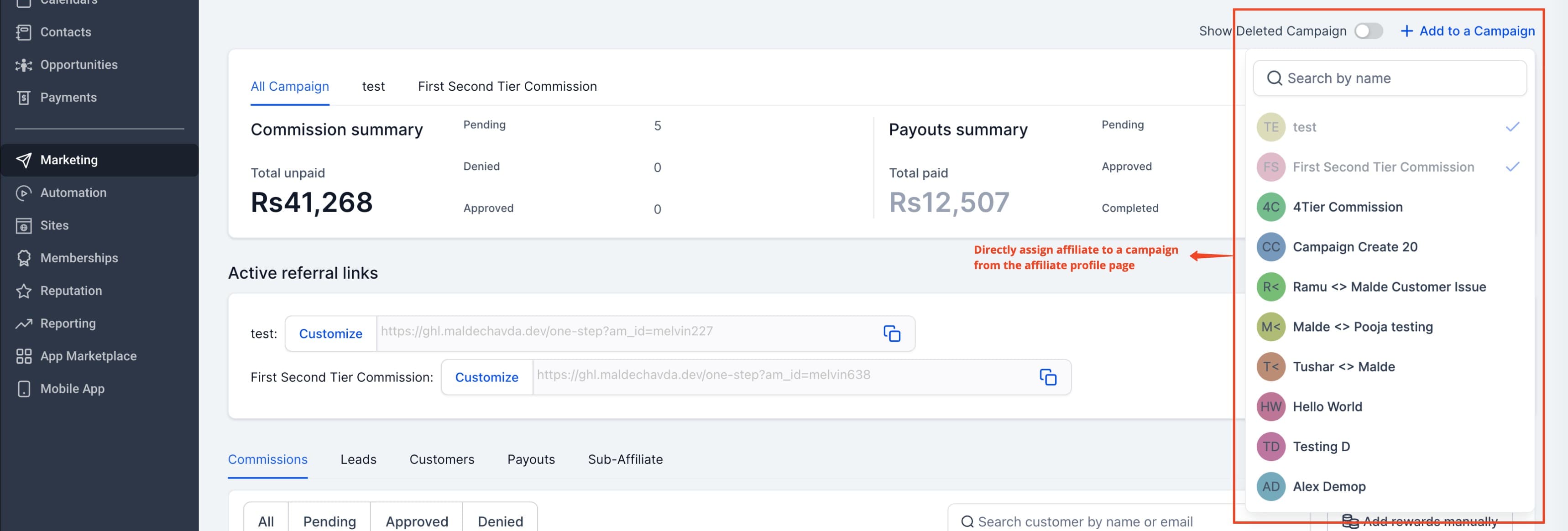 Schermata 4 — Come Navigare la Pagina del Profilo Affiliato per una Gestione Efficiente