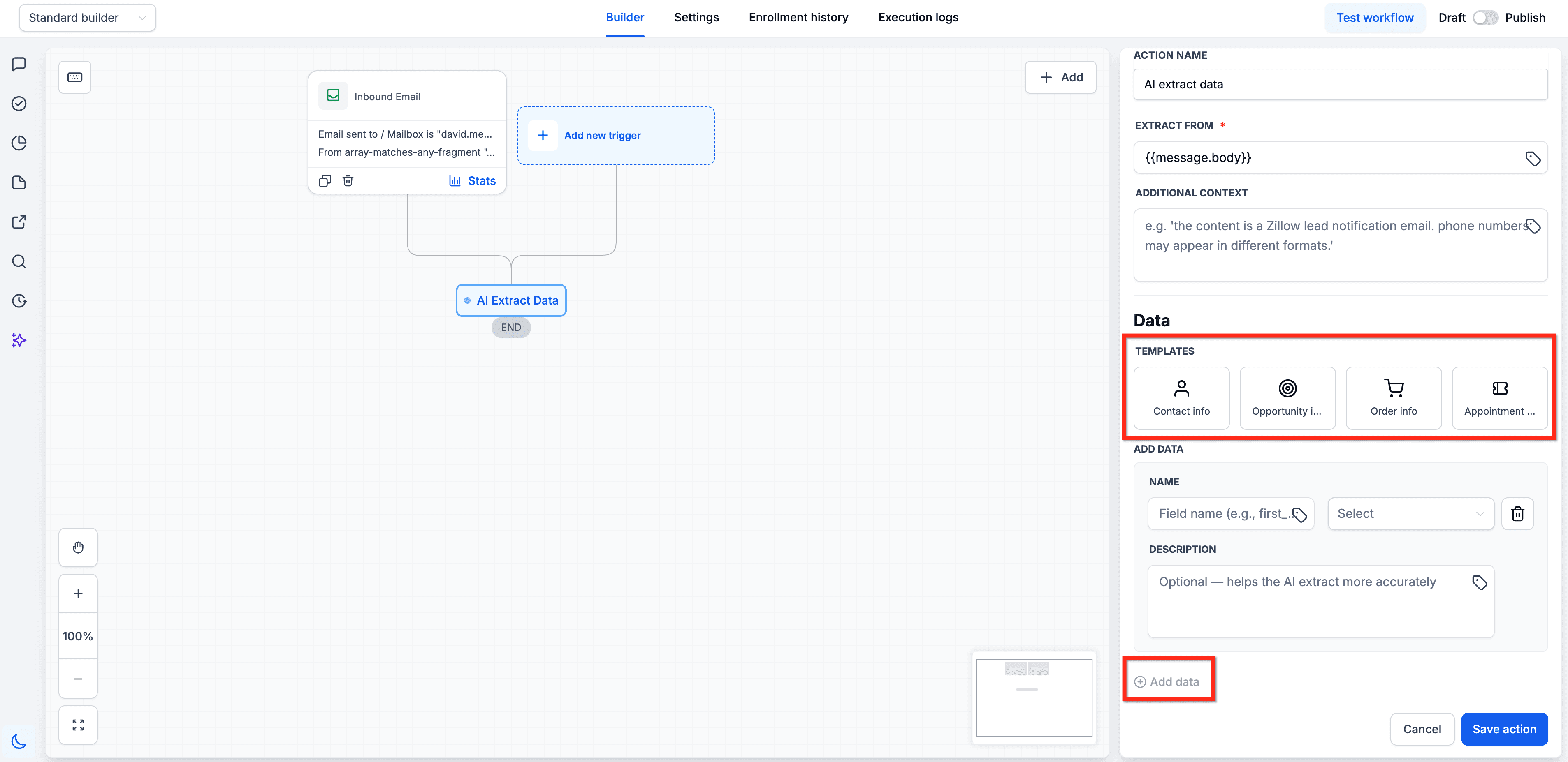 Schermata 7 — Workflow Action - Estrazione Dati con AI