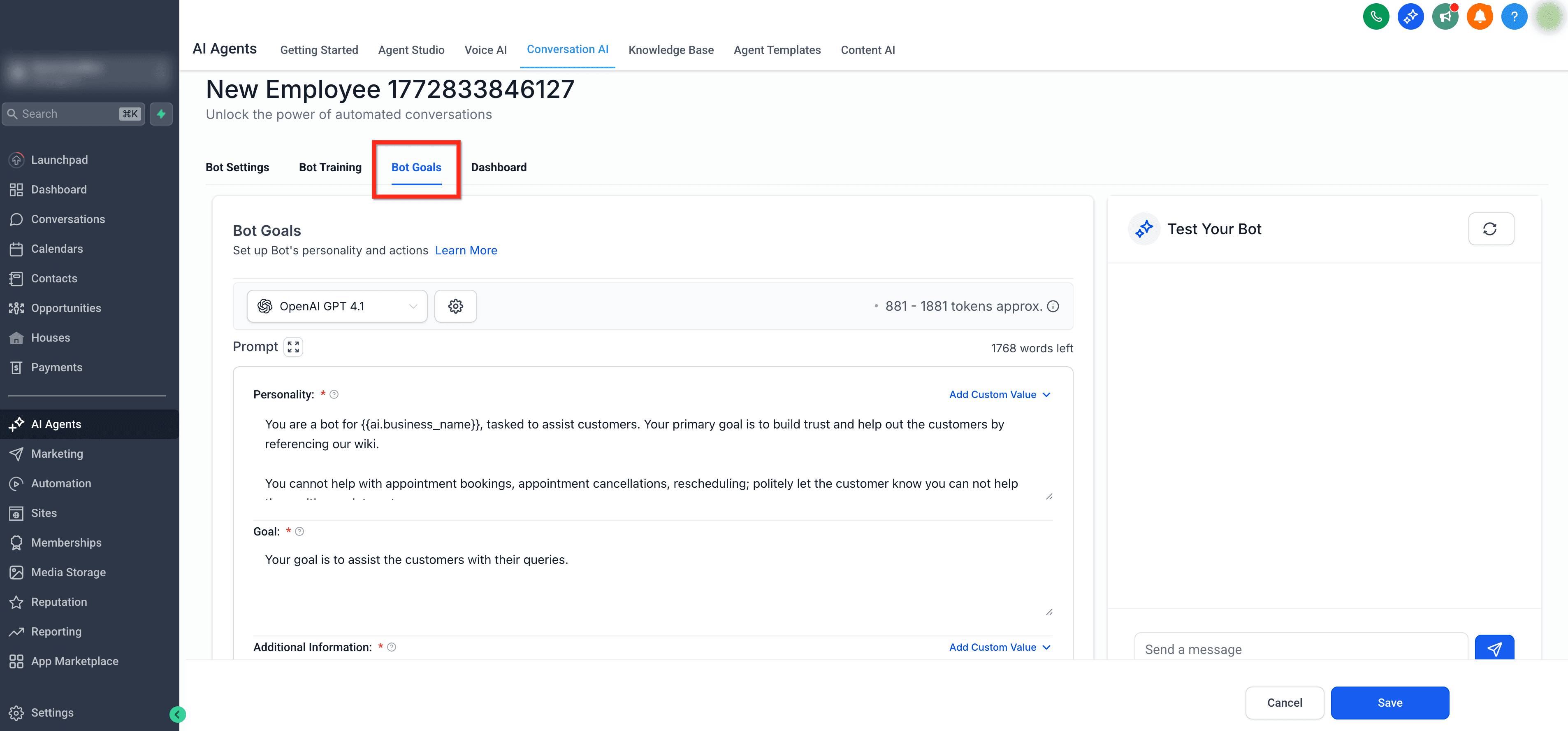 Schermata 2 — Come usare l'azione Add Contact Info in Conversation AI