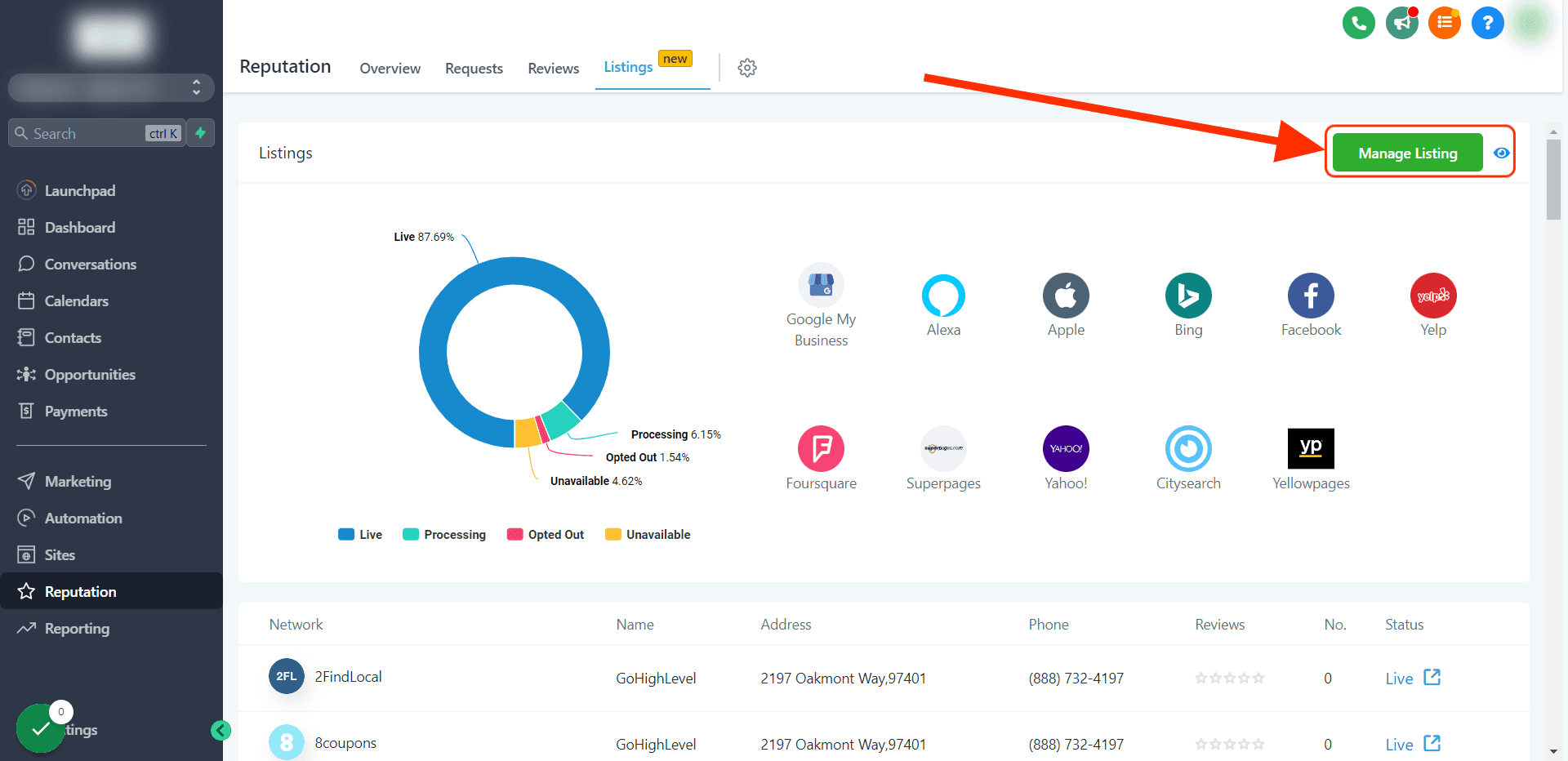 Schermata 5 — Reputazione - Panoramica della Dashboard di Reputazione