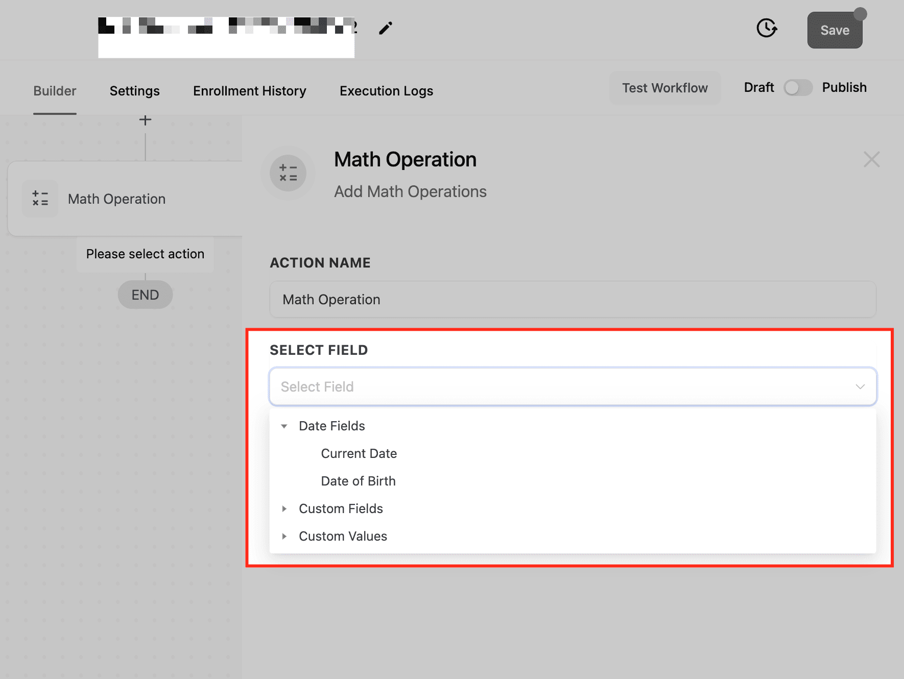Schermata 4 — Azione Workflow - Operazione Matematica