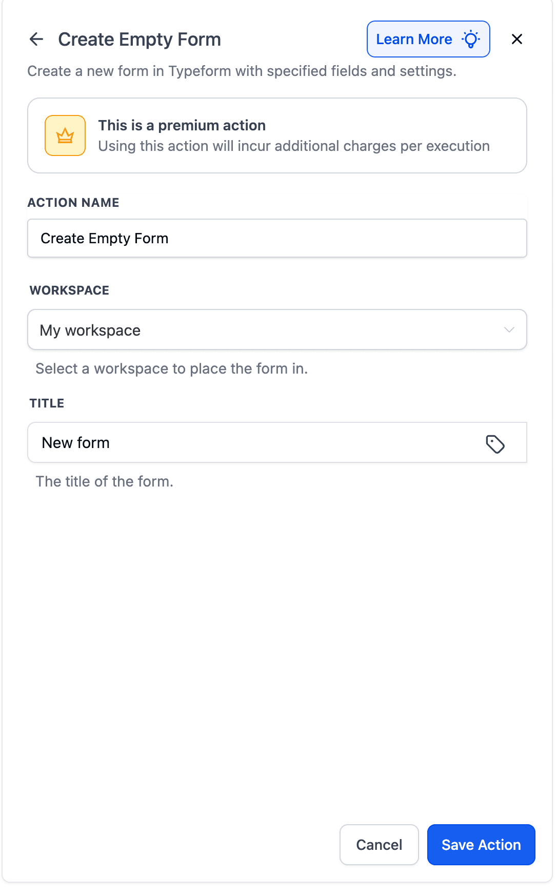 Schermata 8 — Typeform – Azioni e Trigger nei Workflow