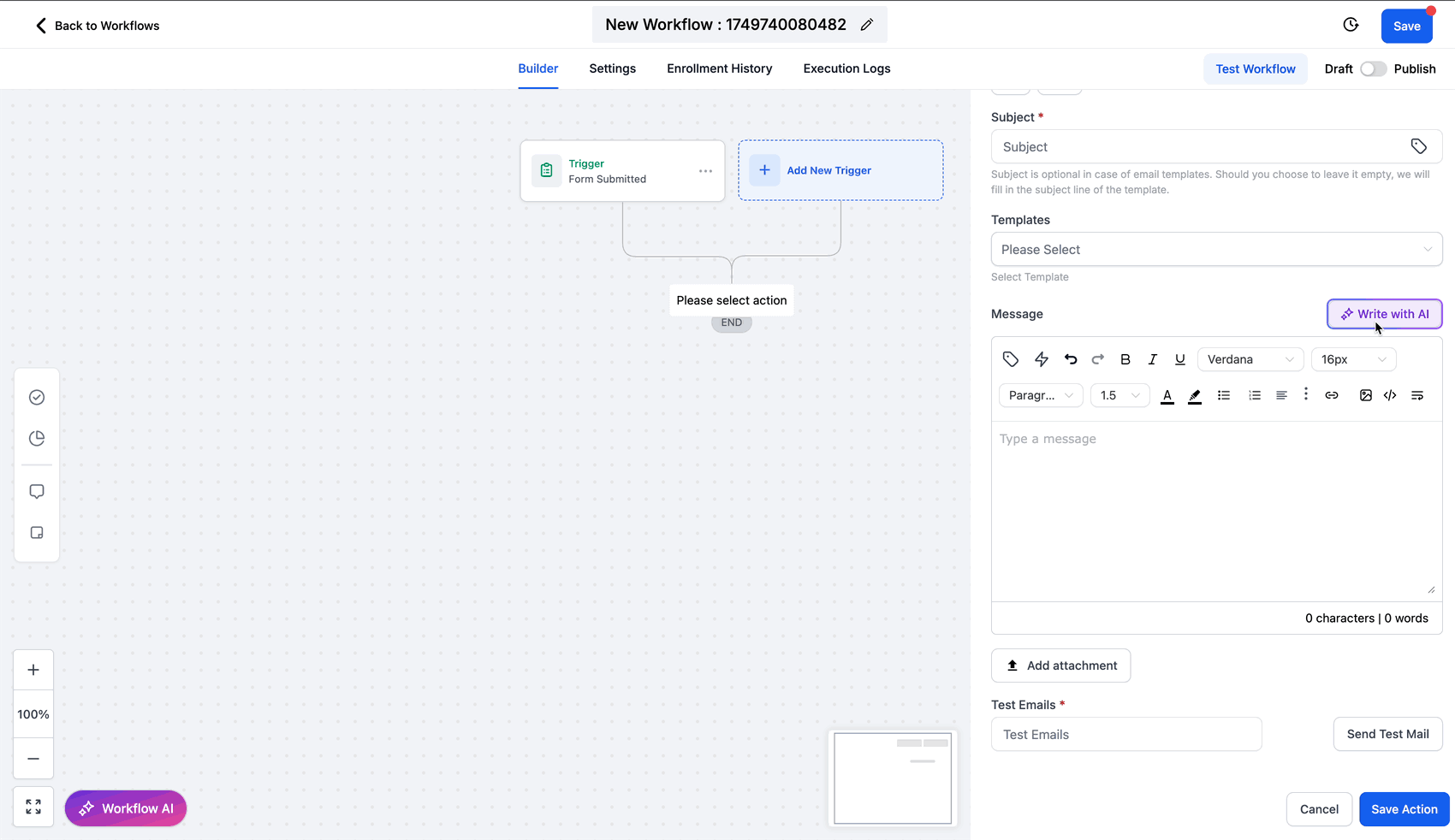Schermata 4 — Generazione Email con AI nell'Azione Workflow