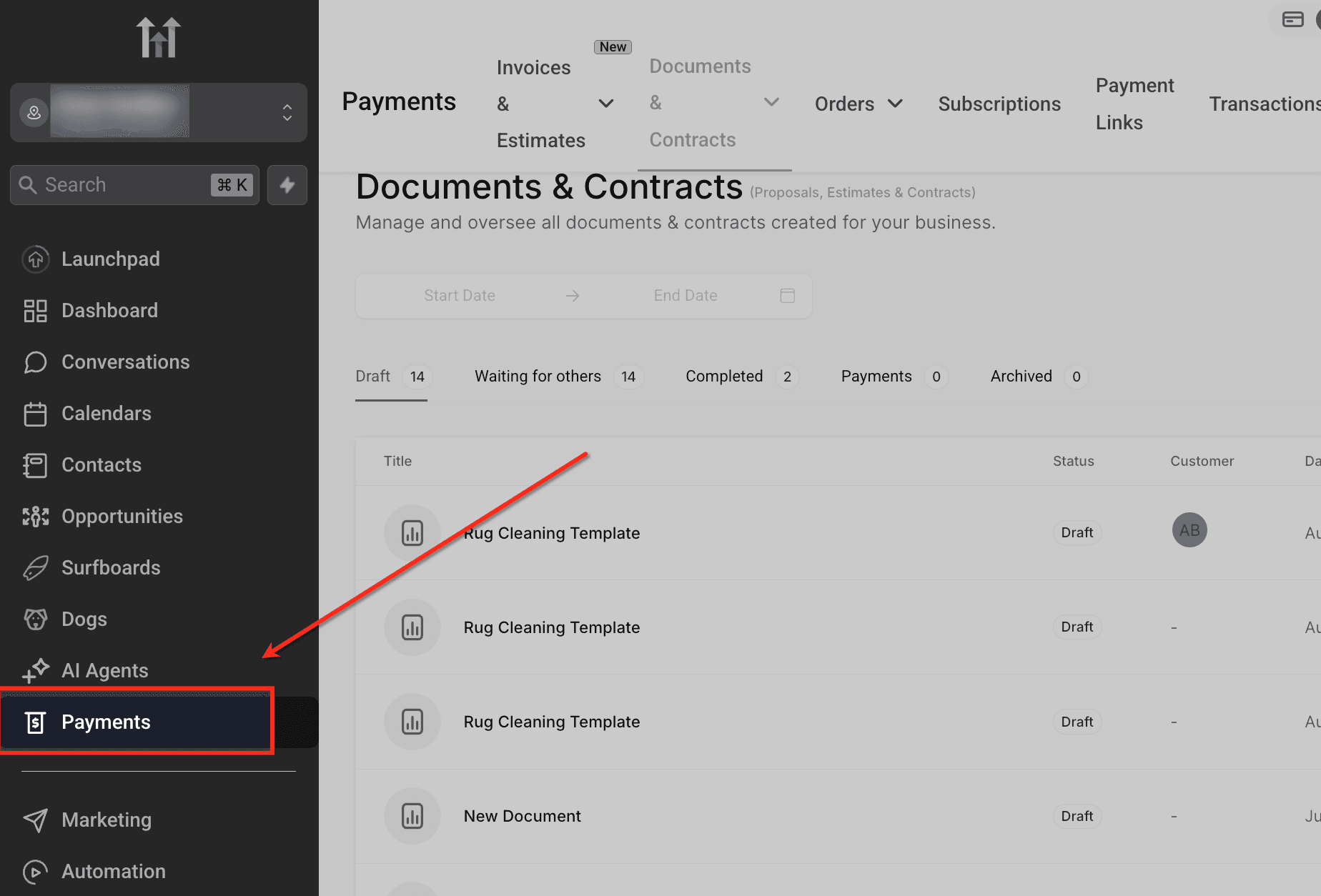 Schermata 3 — Documents & Contracts: Configurazione Template Email e Notifiche al Team
