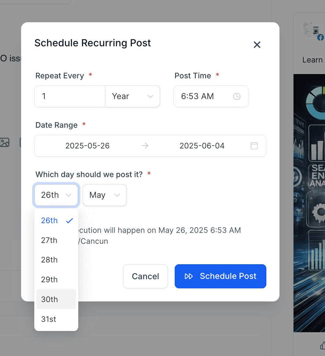 Schermata 9 — Come pubblicare post social ricorrenti con il Social Planner?