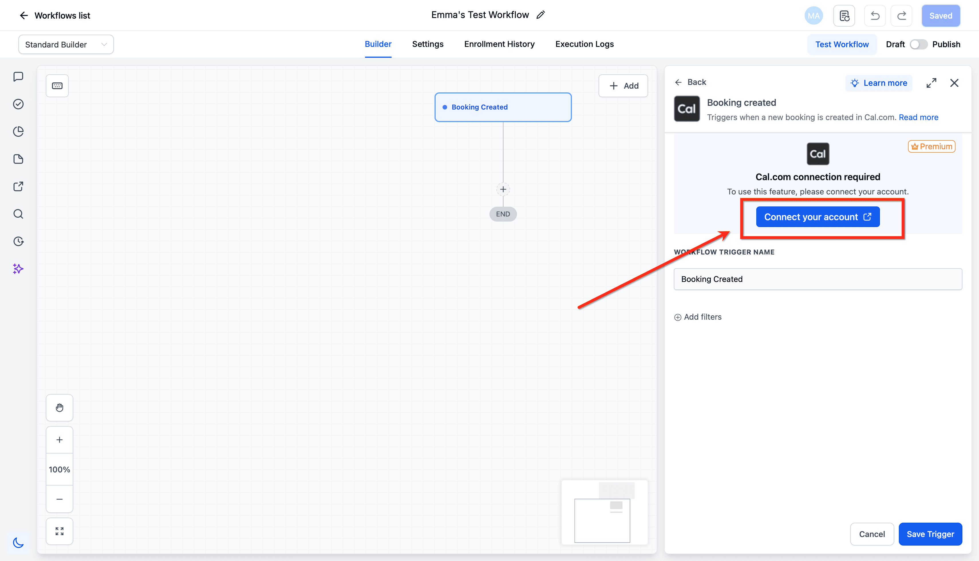 Schermata 1 — Cal.com: Azioni e Trigger nei Workflow
