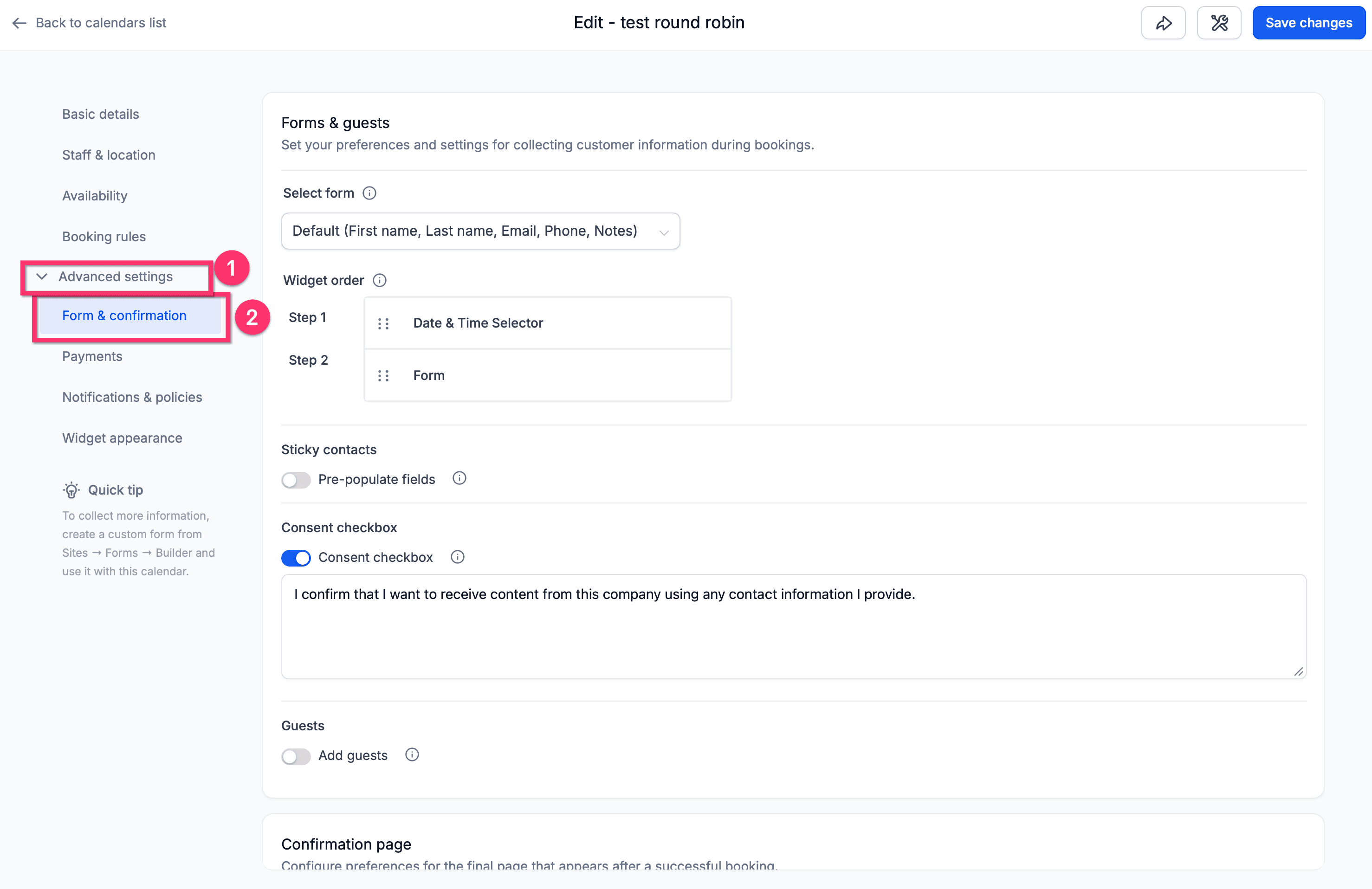 Schermata 2 — Aggiungere Form Personalizzati ai Calendari