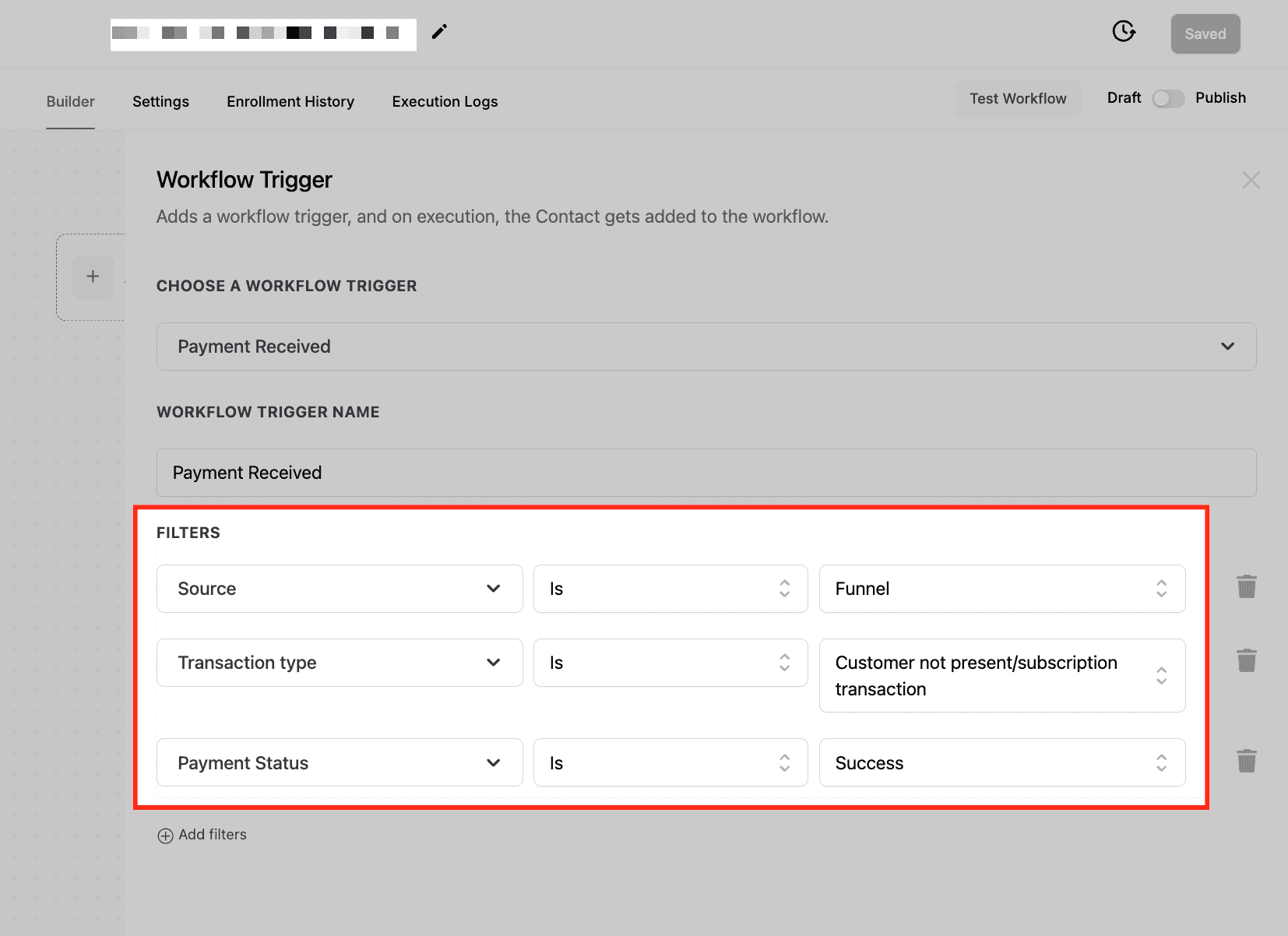 Schermata 5 — Workflow Trigger - Pagamento ricevuto