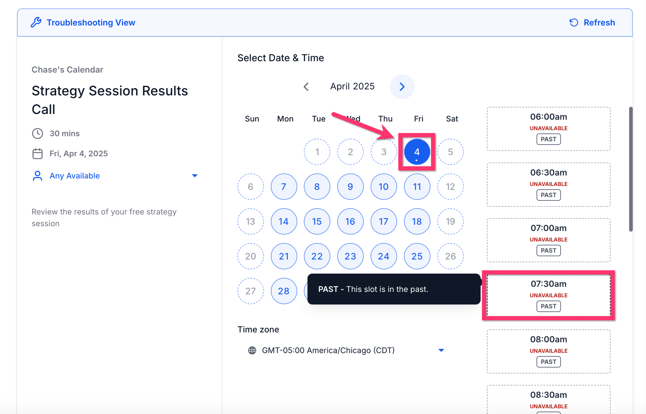 Schermata 4 — Strumento di Risoluzione Problemi per i Calendari