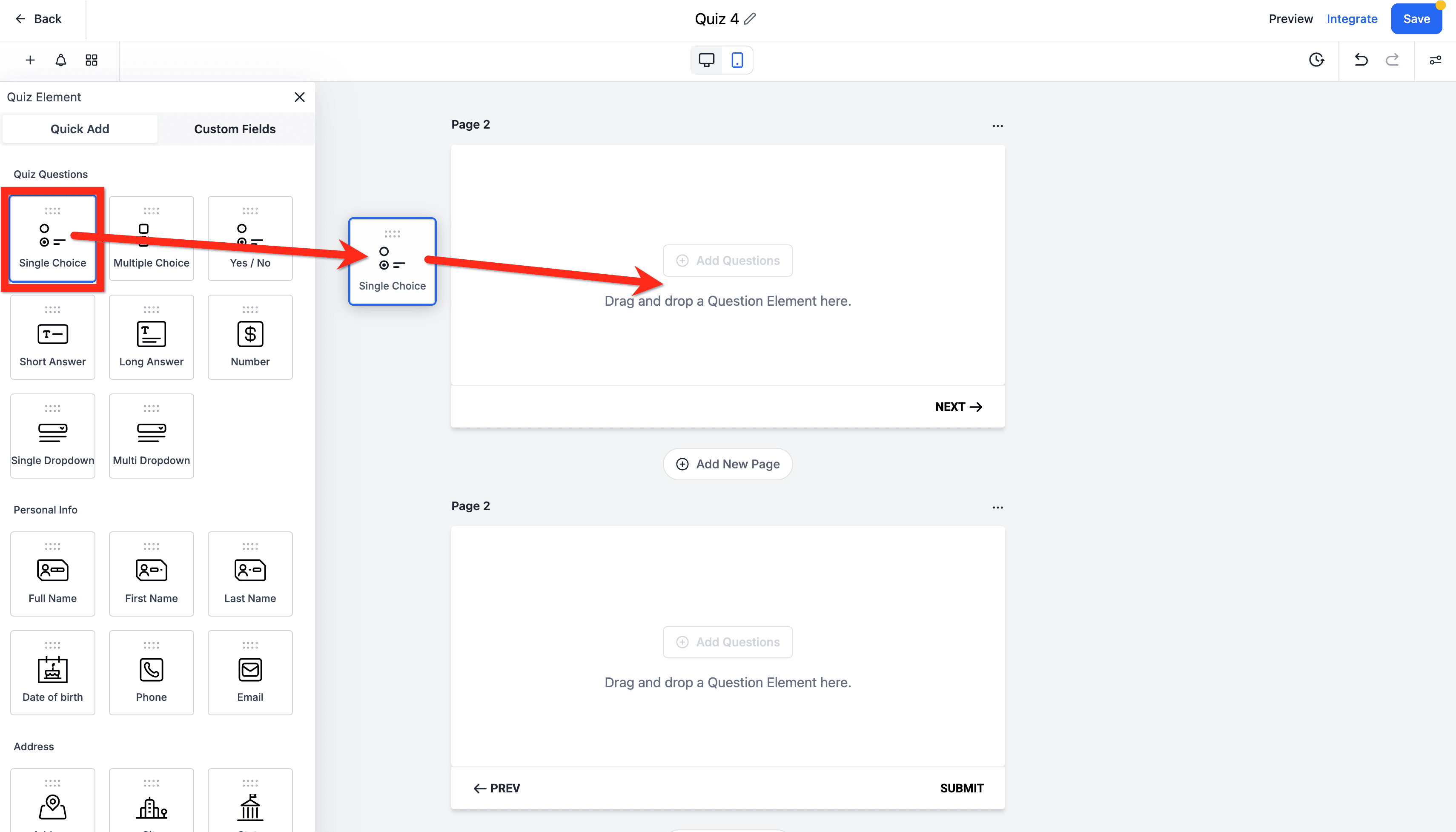 Schermata 12 — Guida al Quiz Builder