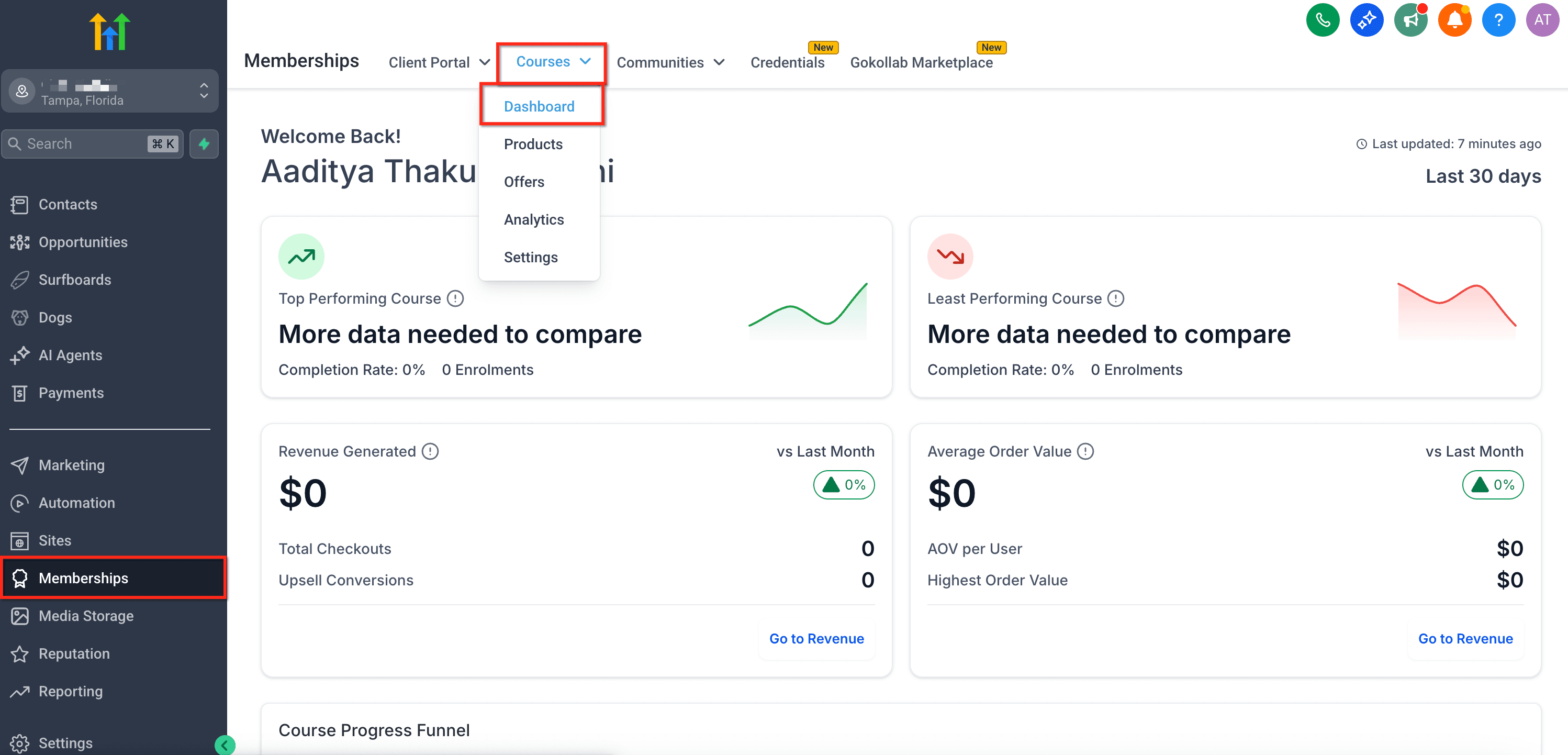 Schermata 7 — Capire la Dashboard dei Corsi