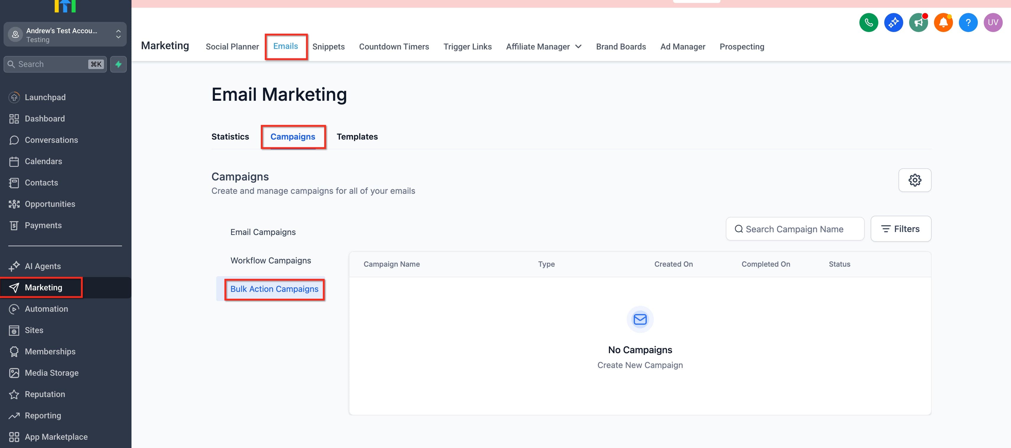 Schermata 7 — Nuova UI per la creazione di email tramite Bulk Action nei Contatti