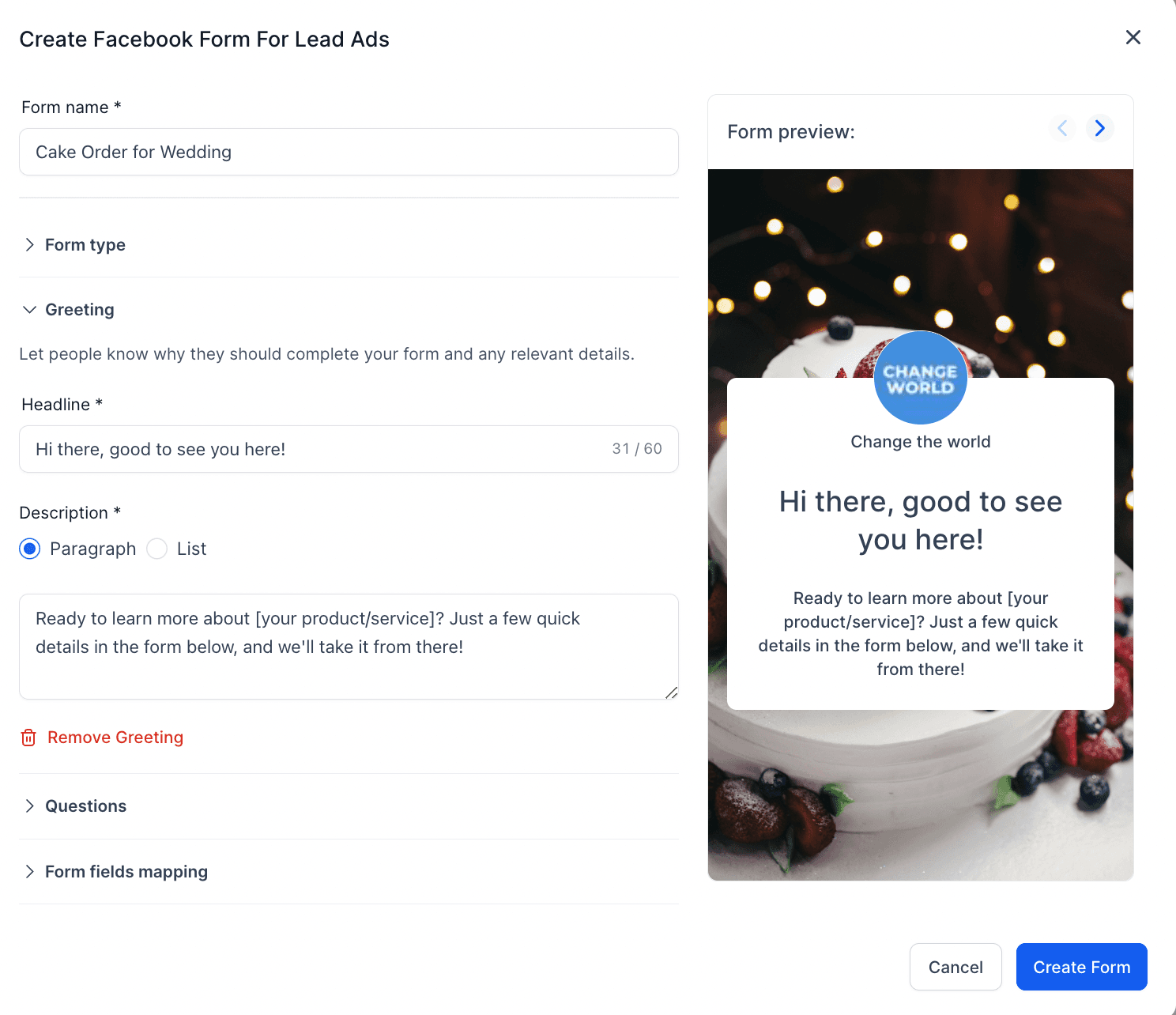 Schermata 5 — Come creare un Facebook Form in Ad Manager