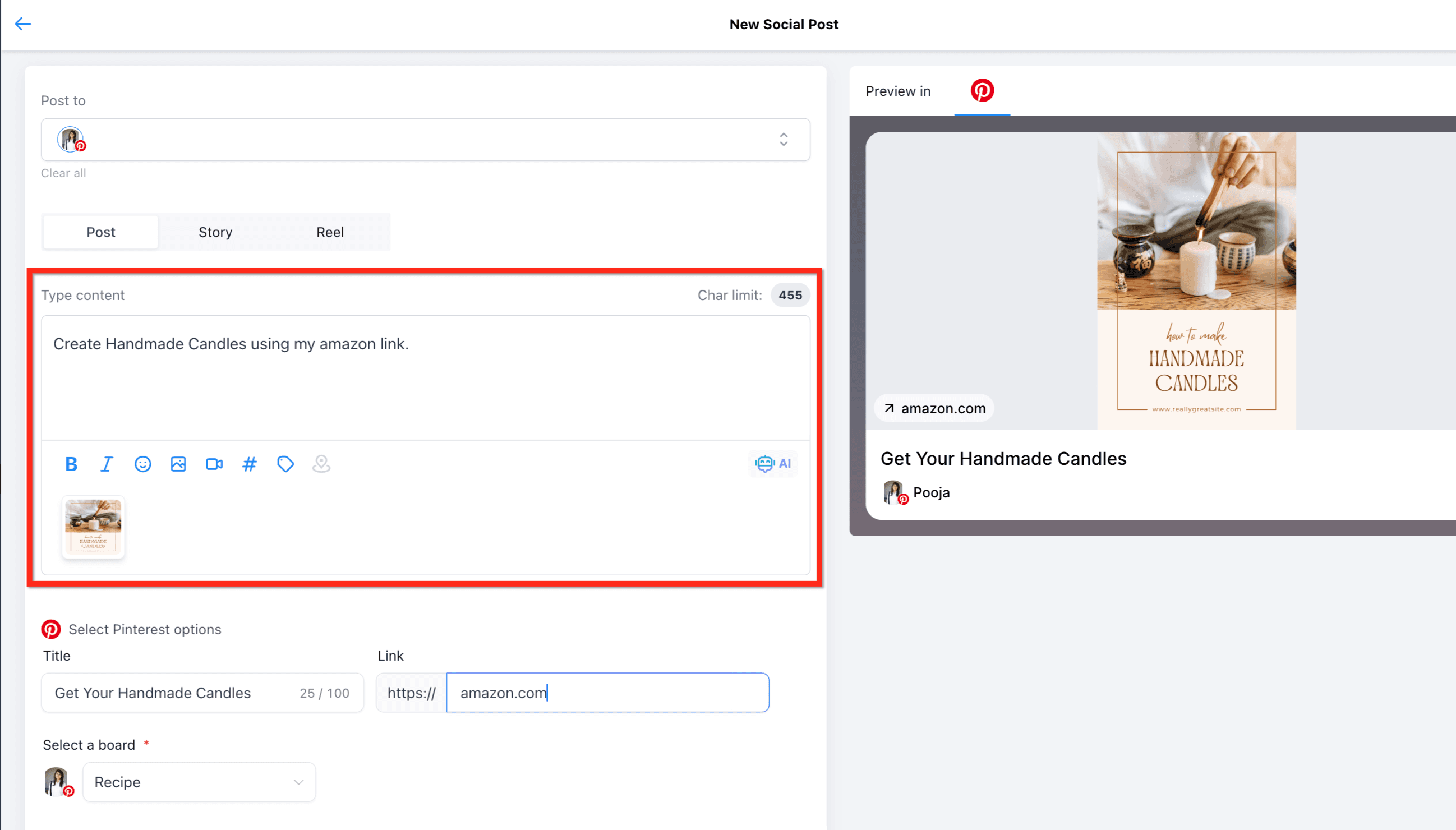 Schermata 6 — Aggiungere Pin di Pinterest nel Social Planner