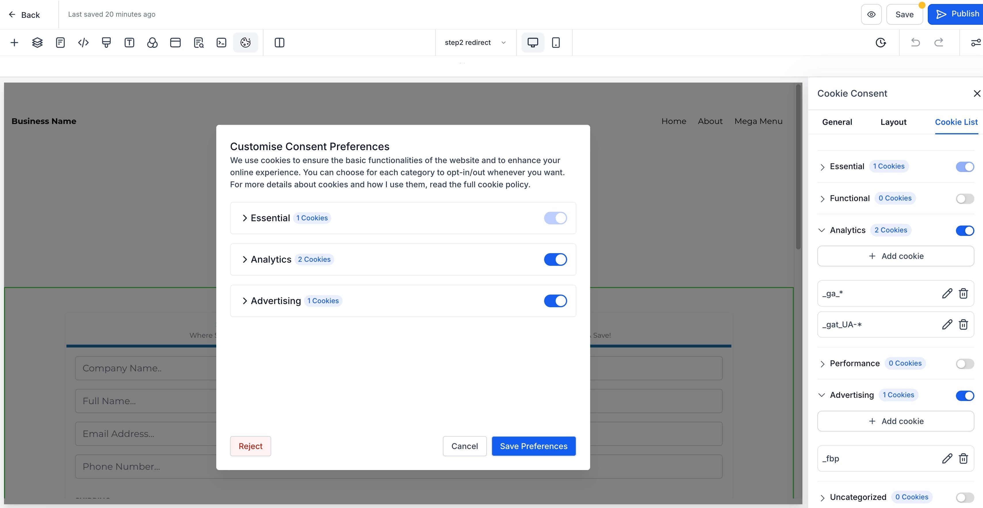Schermata 12 — Come usare il Banner di Consenso ai Cookie nei Funnel e Siti Web di HITLEAD