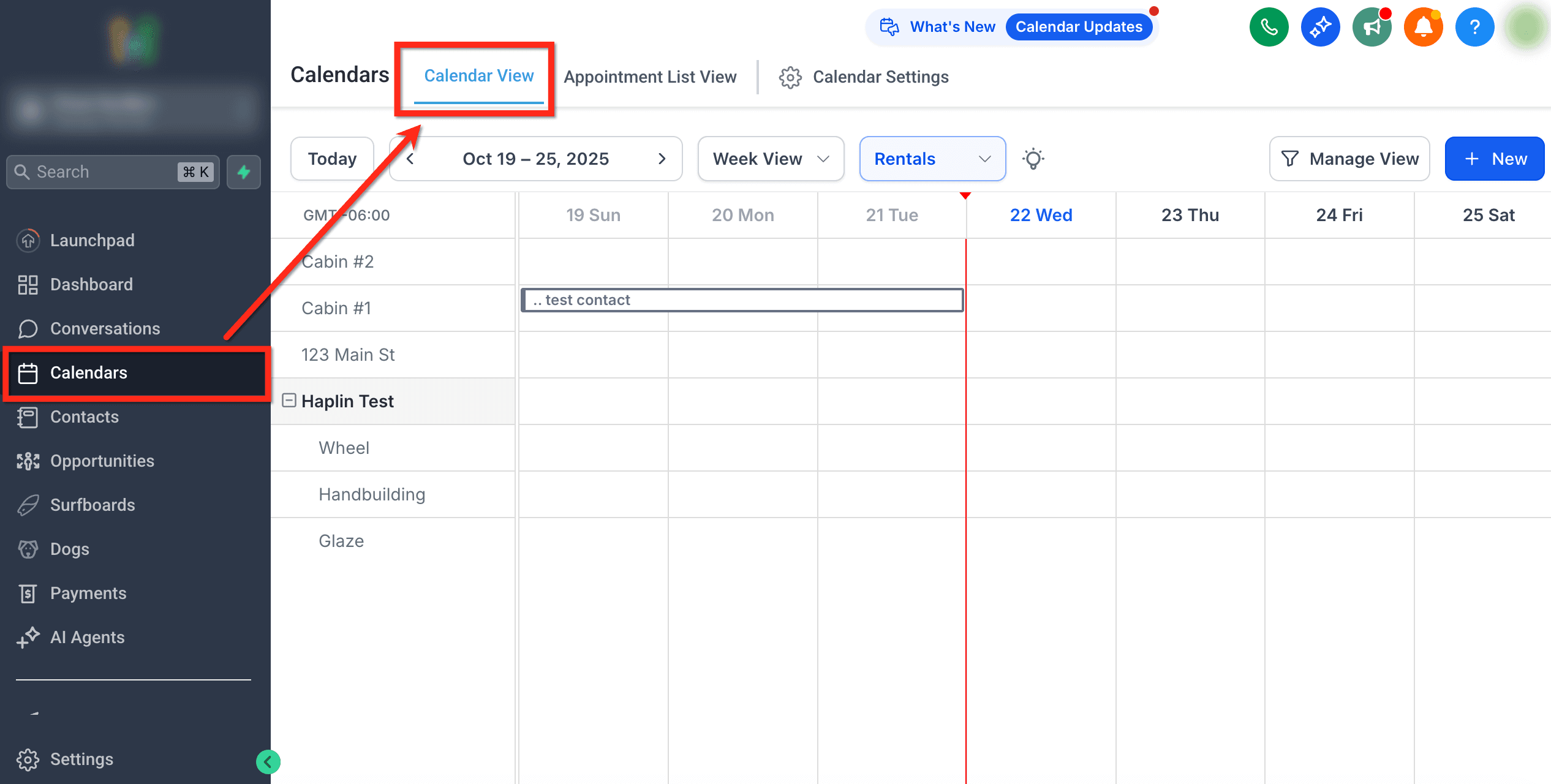 Schermata 1 — Visualizzazione Calendario per i Noleggi