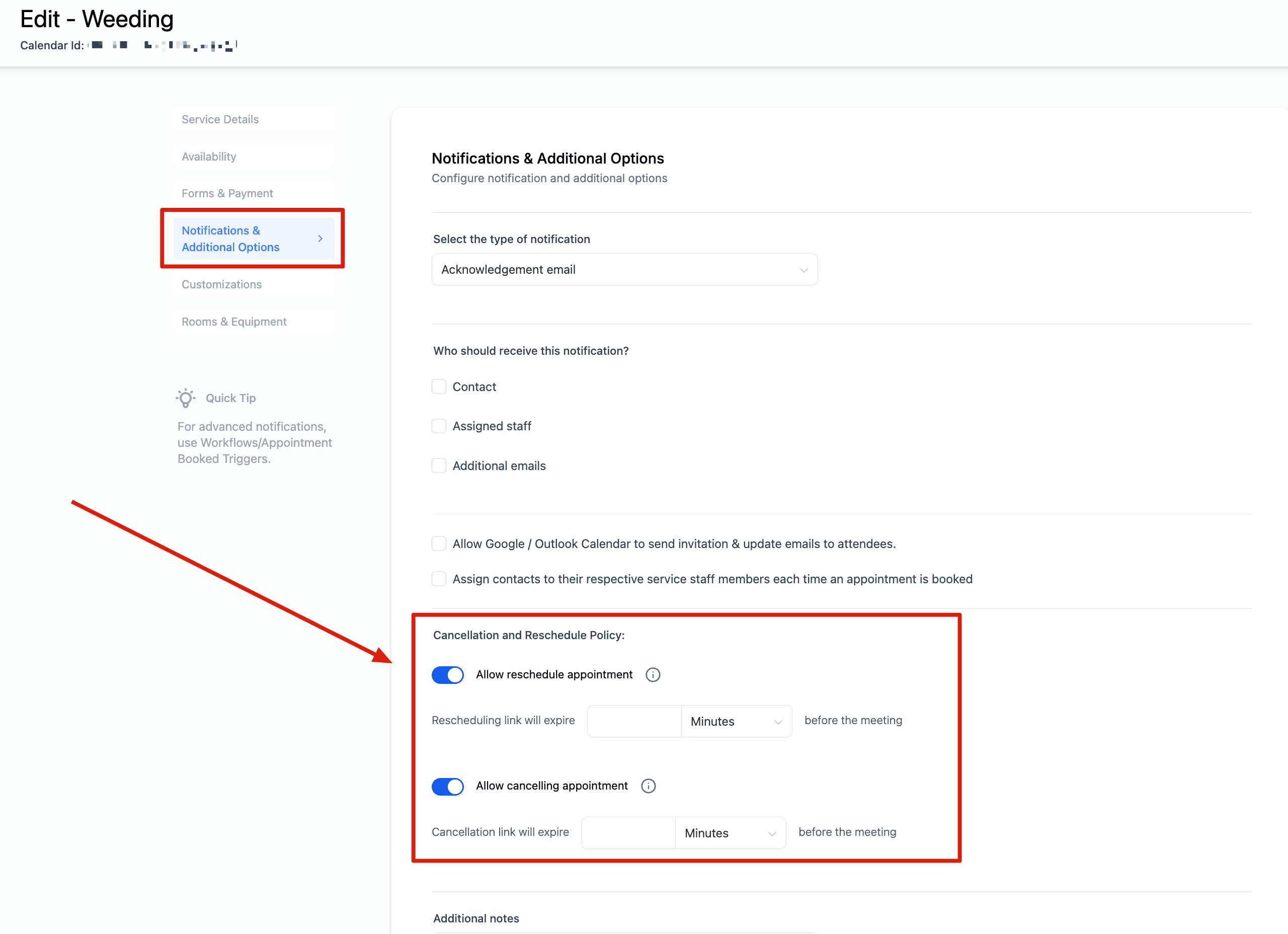Schermata 1 — Policy di Cancellazione e Riprogrammazione (Booking Widget)