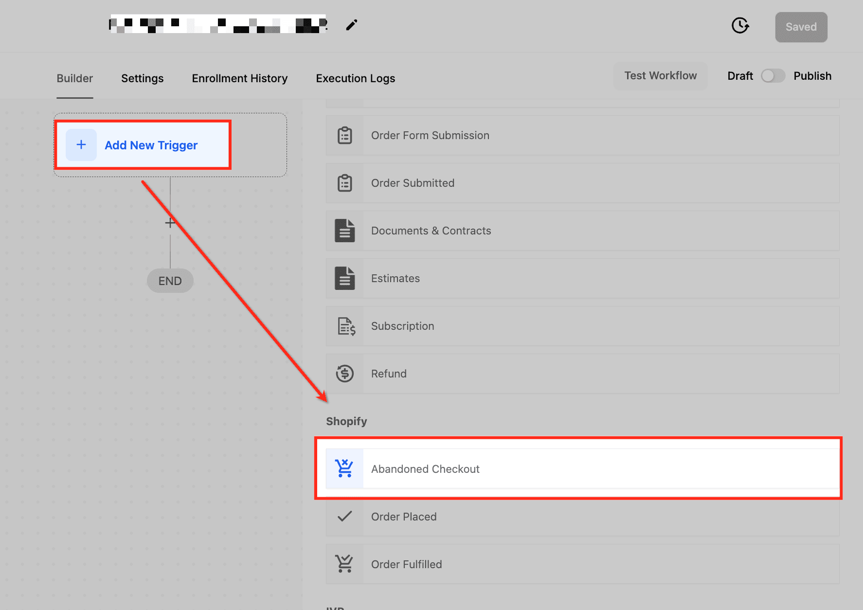 Schermata 2 — Workflow Trigger - Carrello Abbandonato Shopify