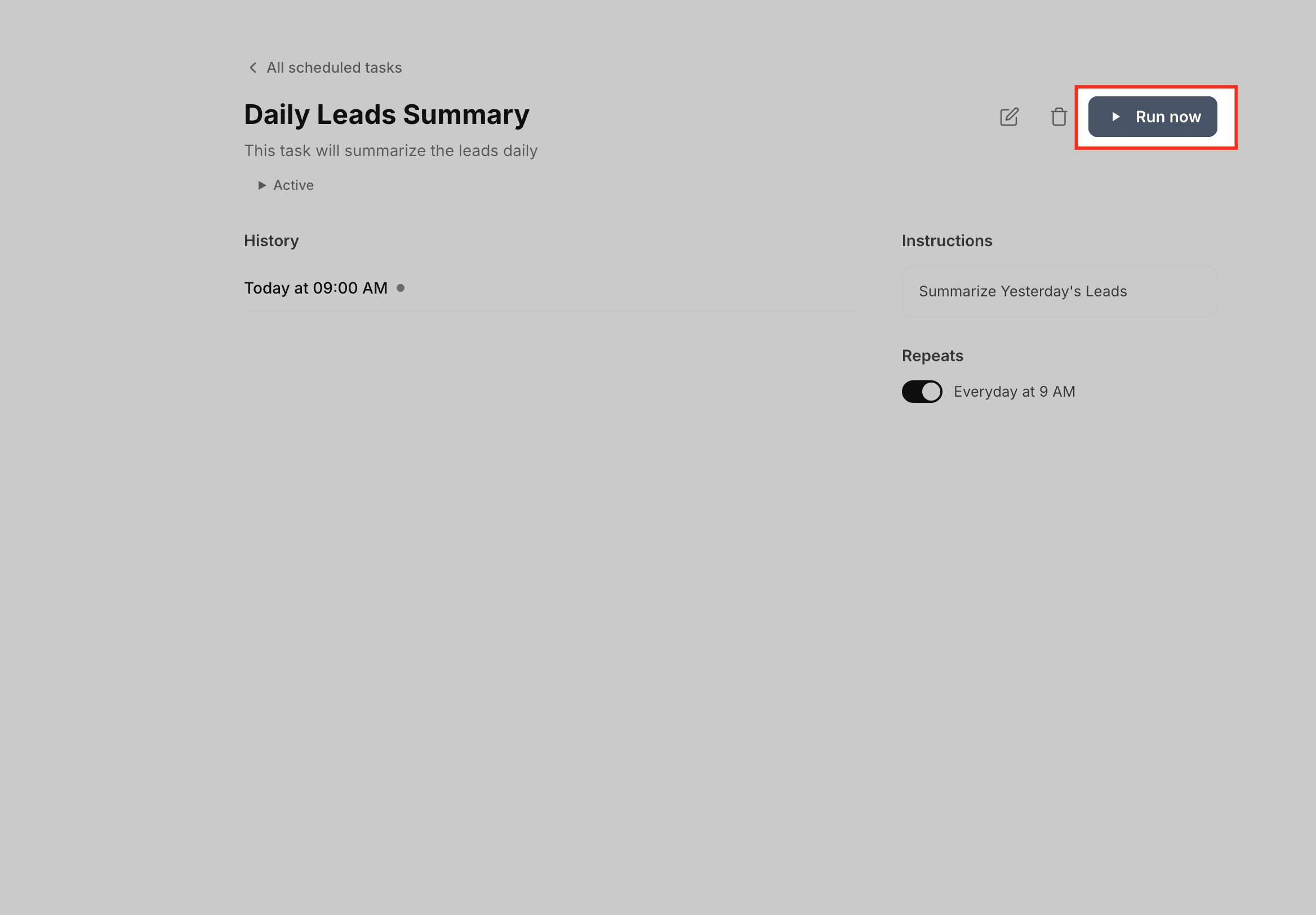 Schermata 3 — Come usare le Attività Pianificate in Ask AI per automatizzare i prompt