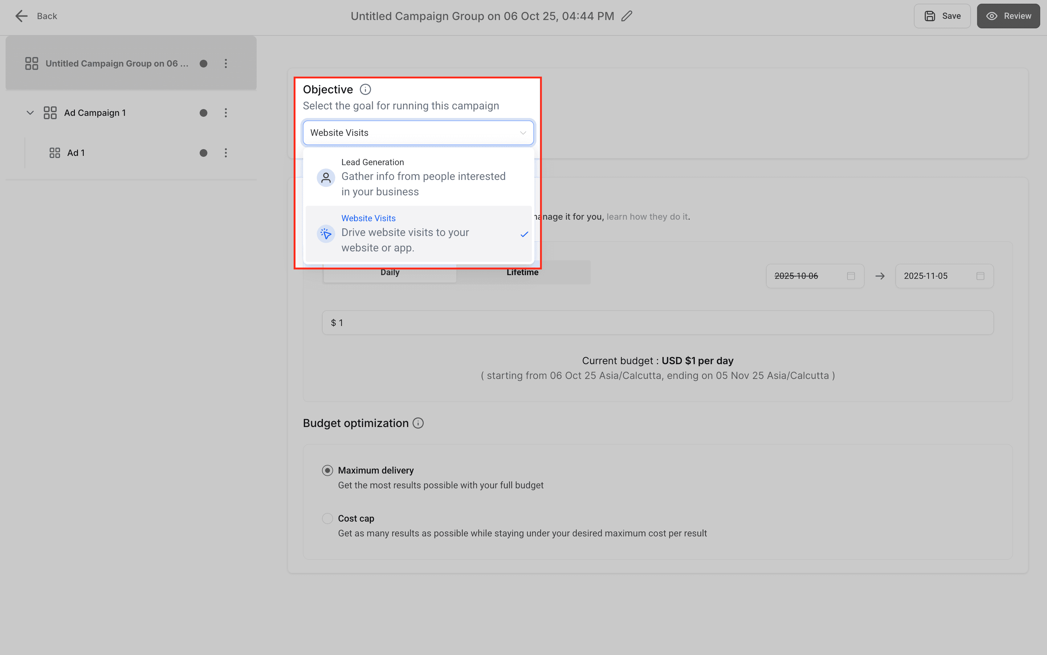 Schermata 7 — Creare e gestire annunci LinkedIn in HITLEAD Ad Manager
