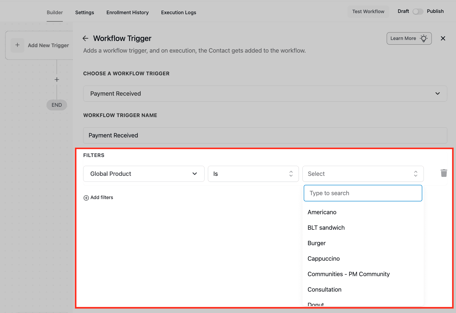 Schermata 6 — Workflow Trigger - Payment Received