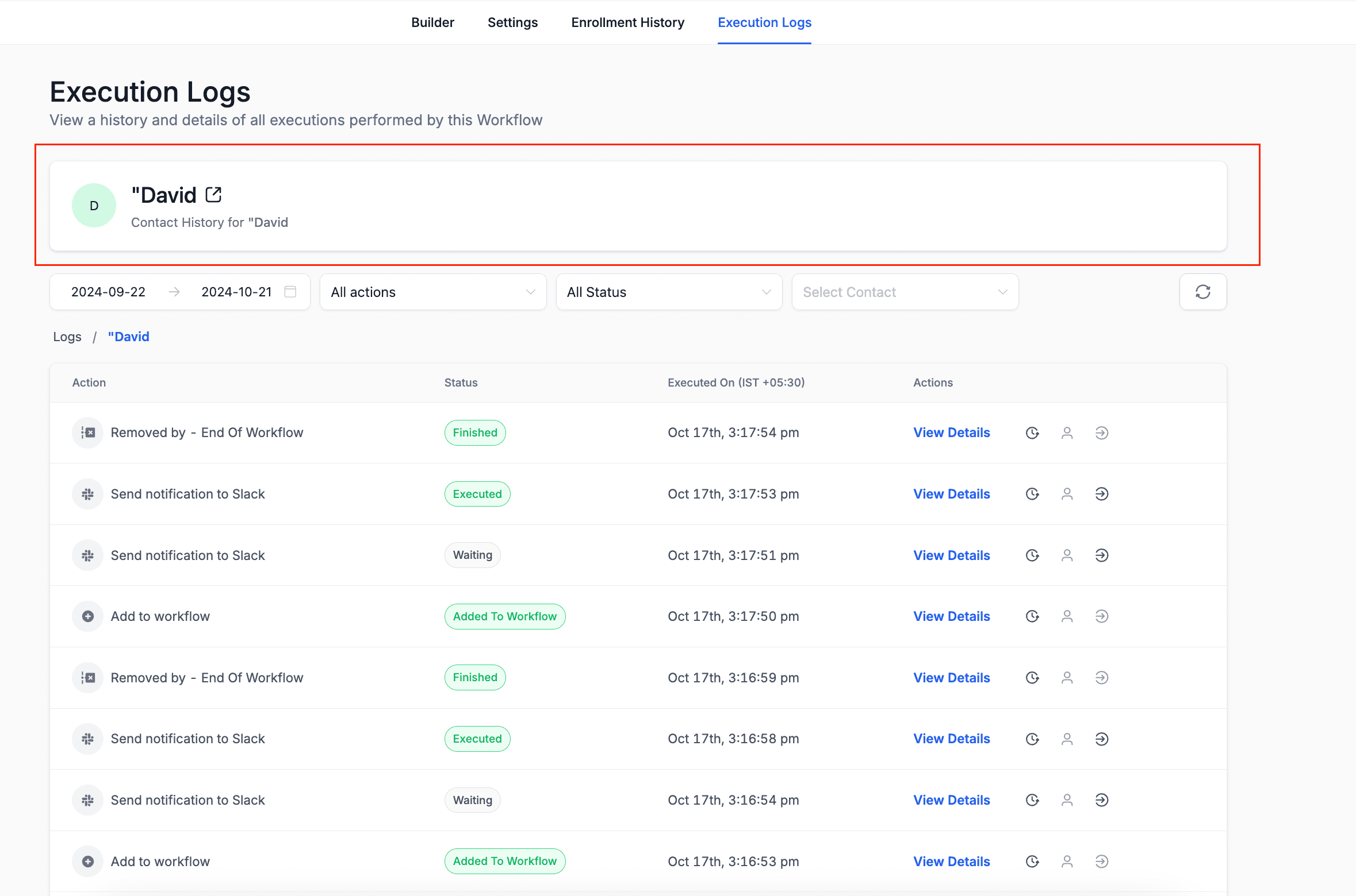 Schermata 19 — Workflow – Log di Esecuzione Migliorati e Cronologia degli Iscritti