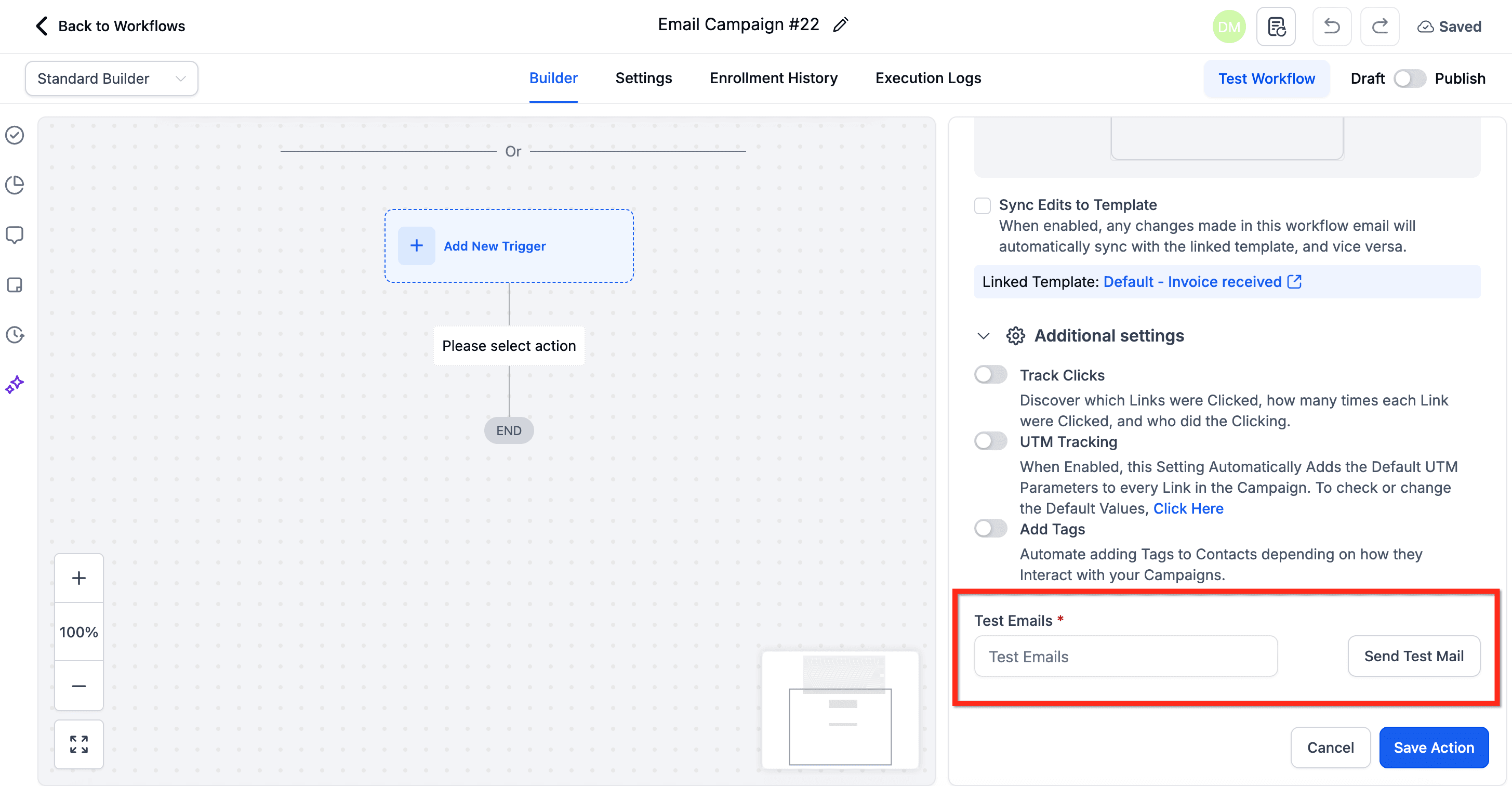 Schermata 15 — Gestione dei Template Email negli Step del Workflow