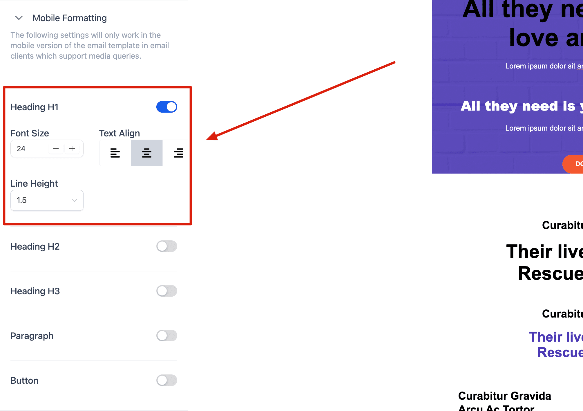 Schermata 3 — Come modificare il formato email per mobile nella scheda Appearance