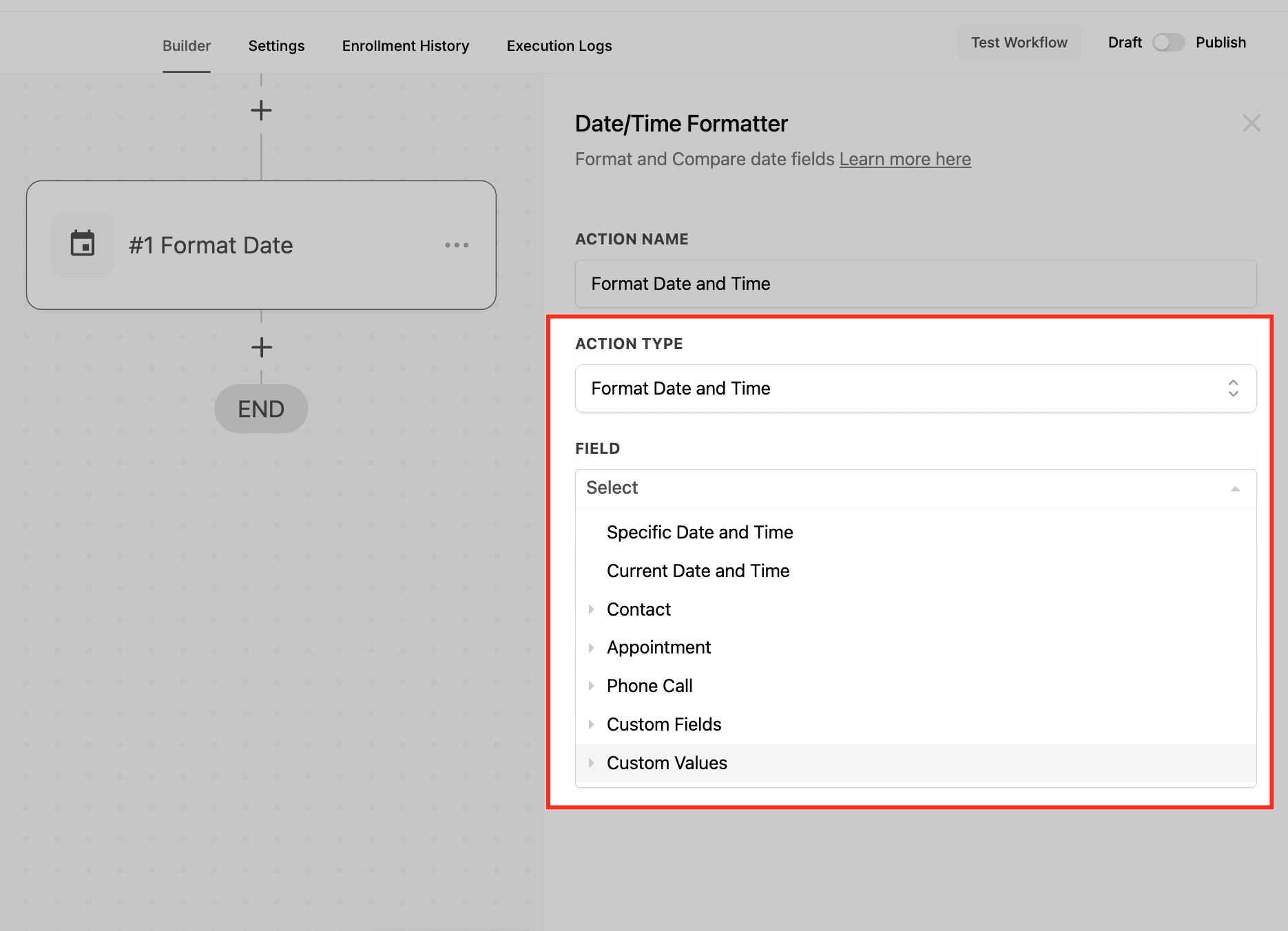 Schermata 7 — Guida all'azione Workflow Date/Time Formatter