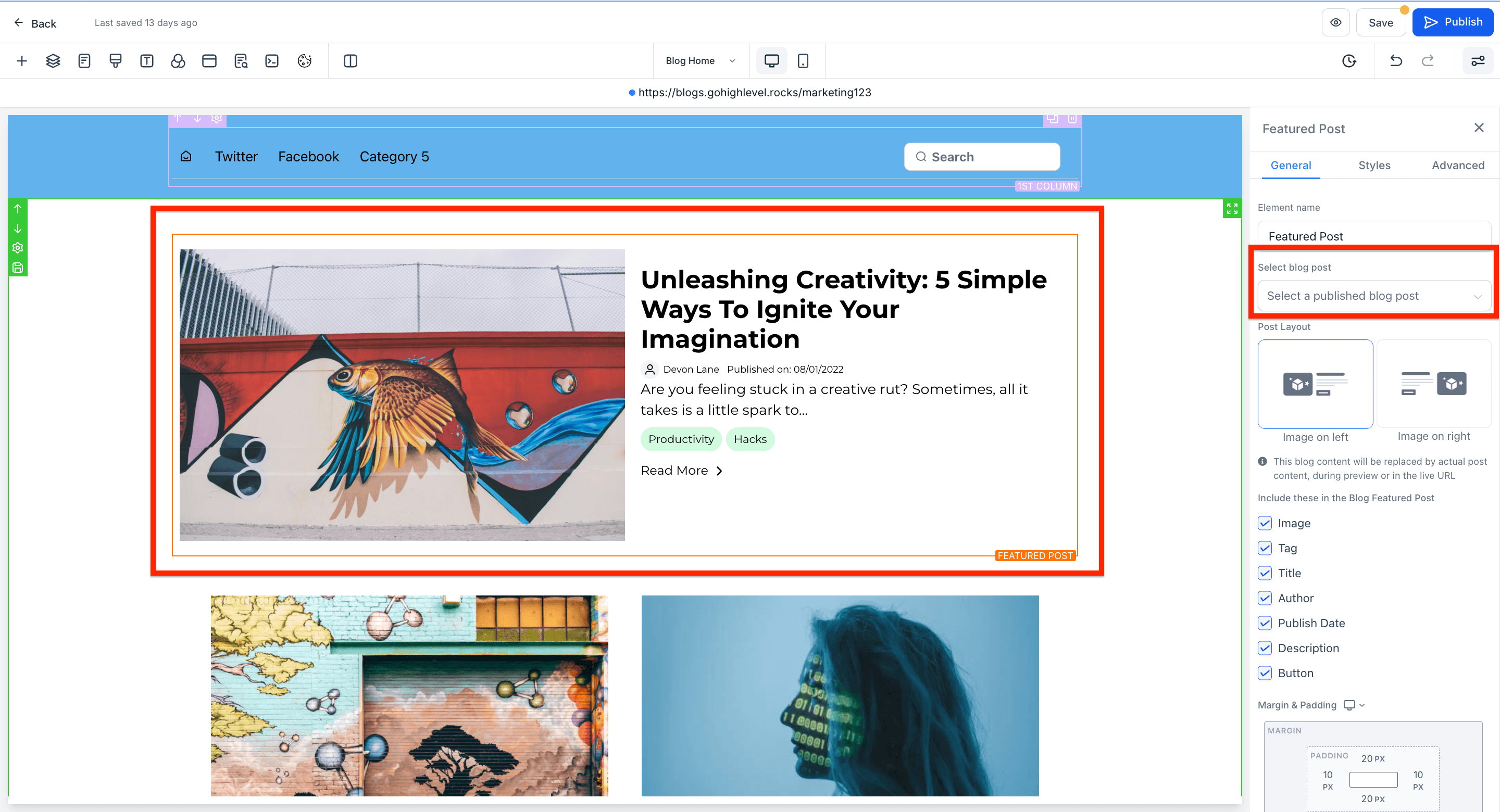 Schermata 4 — Come aggiungere un Post Hero o Post in Evidenza nel Blog?