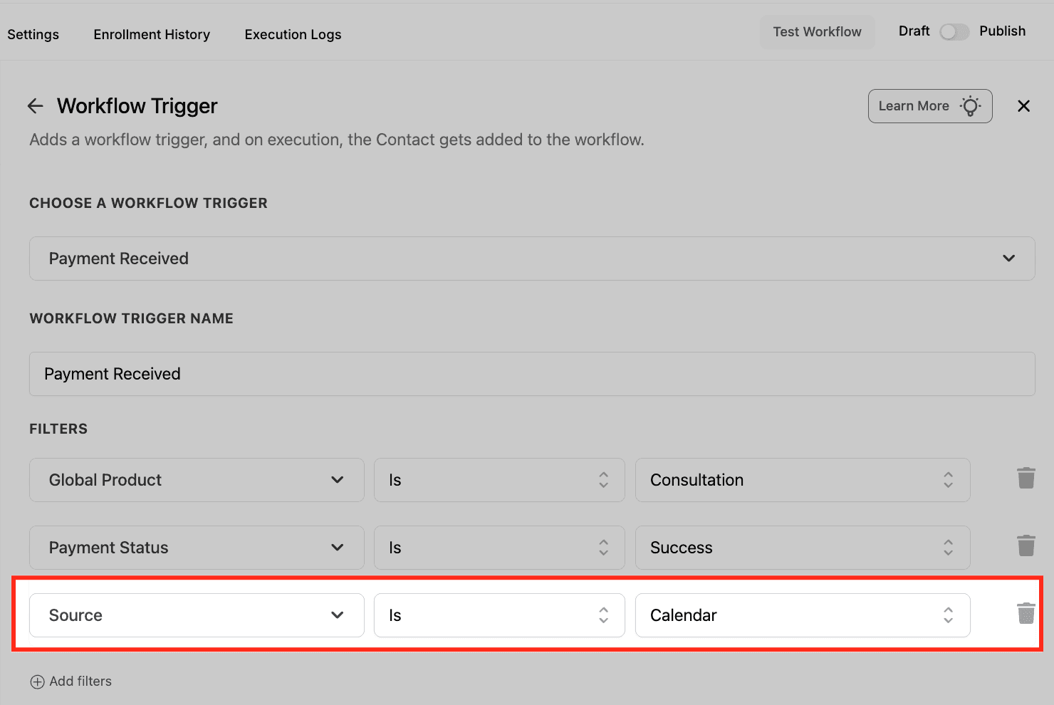 Schermata 8 — Workflow Trigger - Payment Received