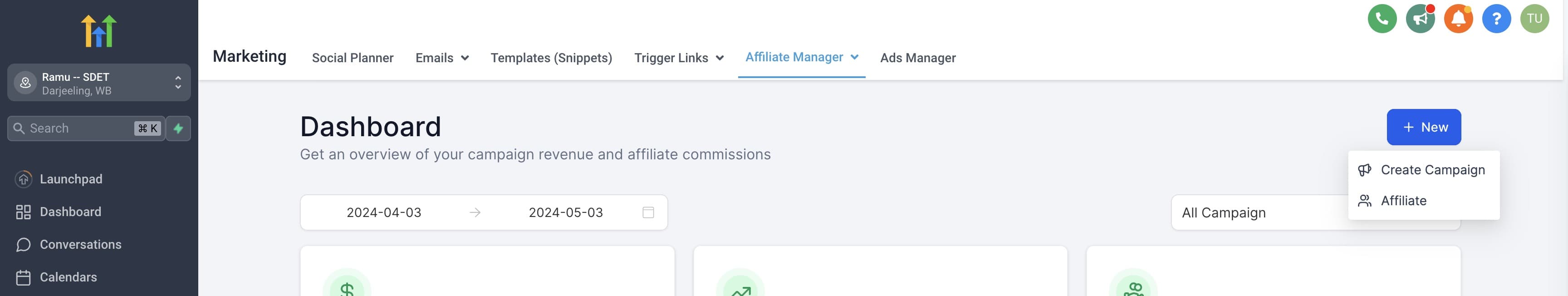 Schermata 1 — Dashboard dell'Affiliate Manager