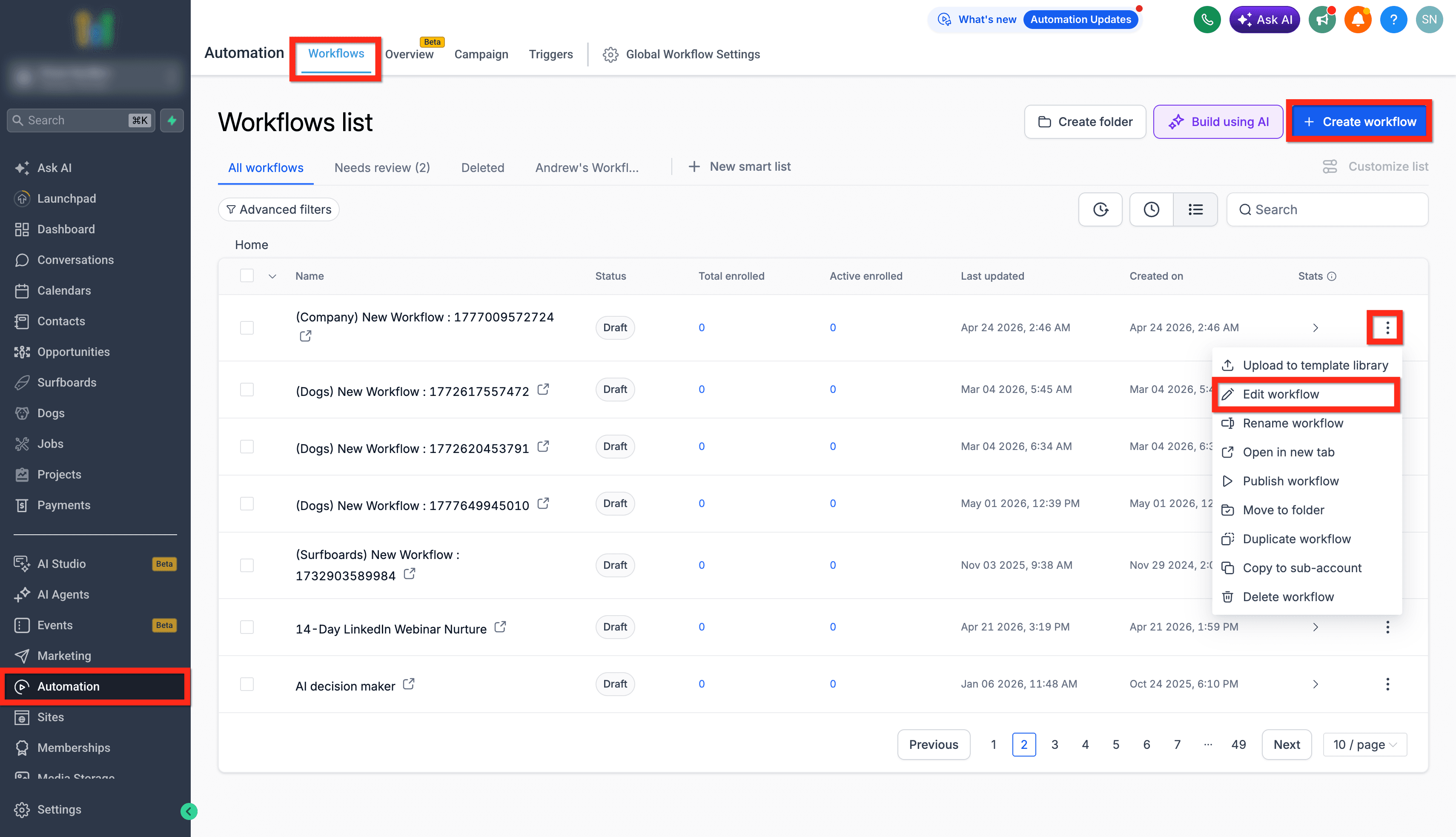 Schermata 1 — Azioni e Trigger Fathom nei Workflow