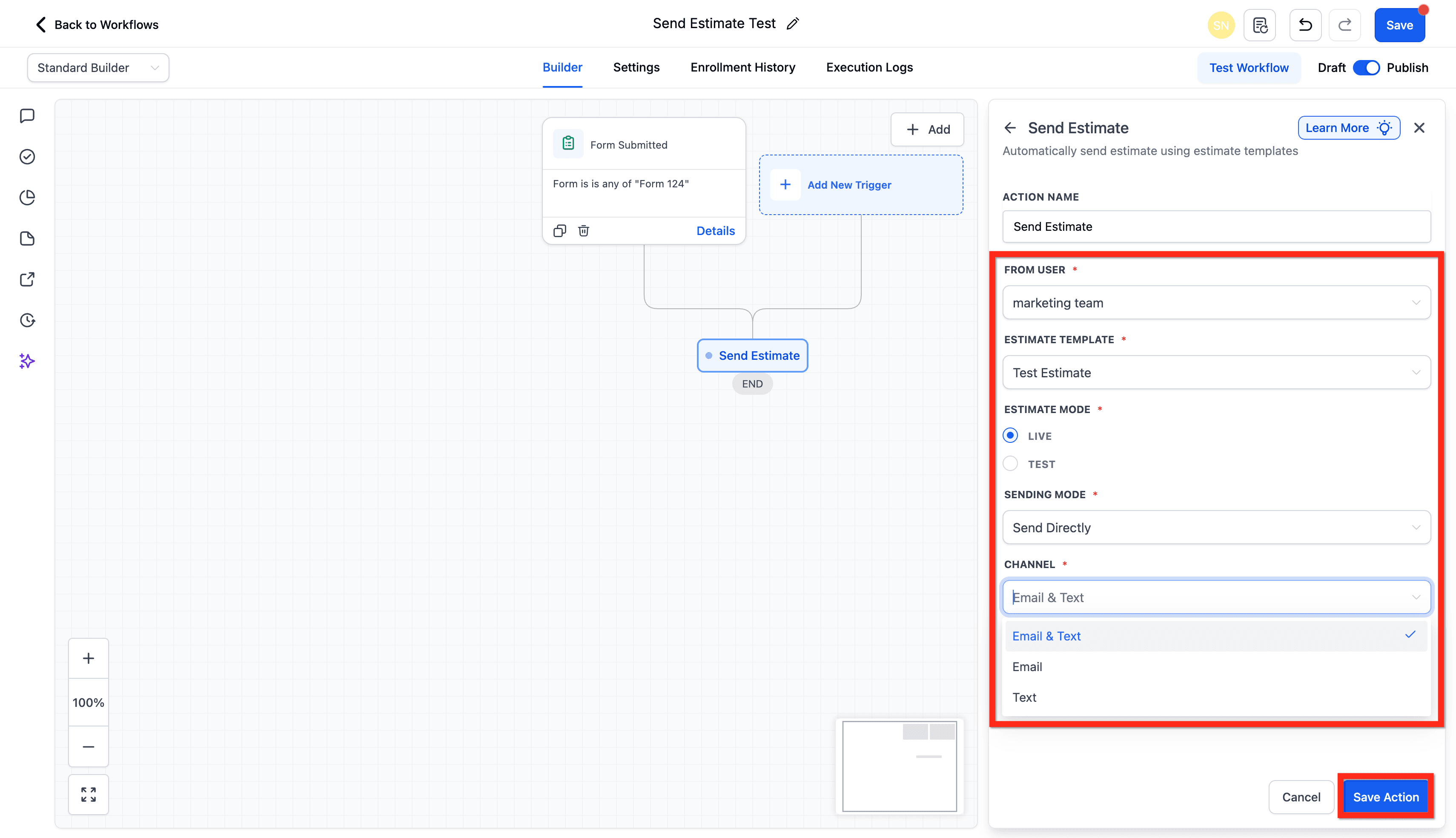 Schermata 6 — Azione Workflow - Invia Preventivo
