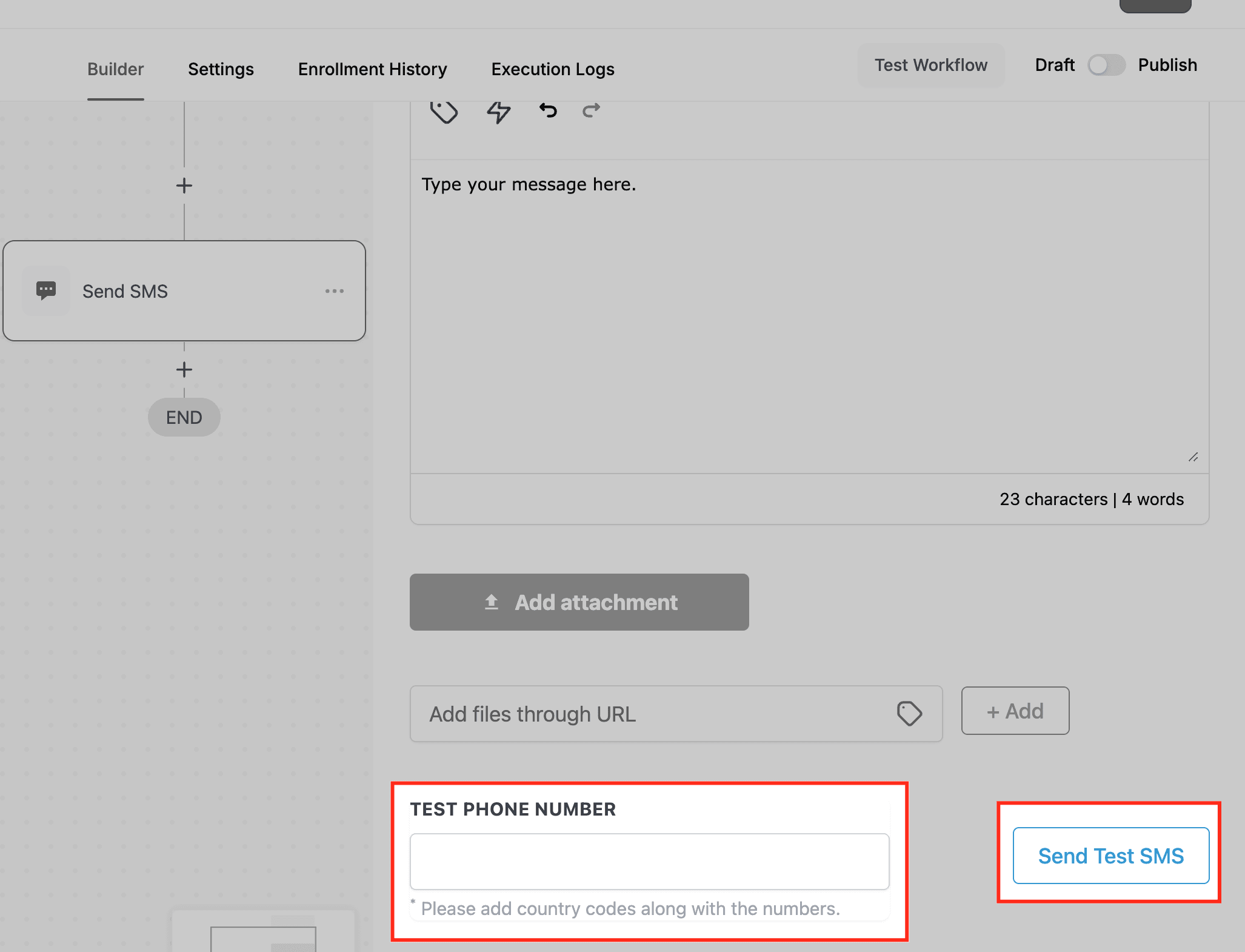 Schermata 7 — Azione Workflow - Invia SMS