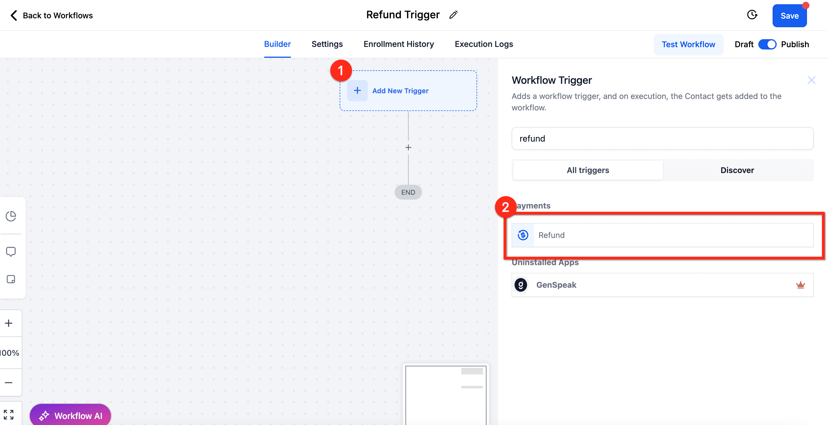 Schermata 2 — Trigger Workflow Rimborso in HITLEAD