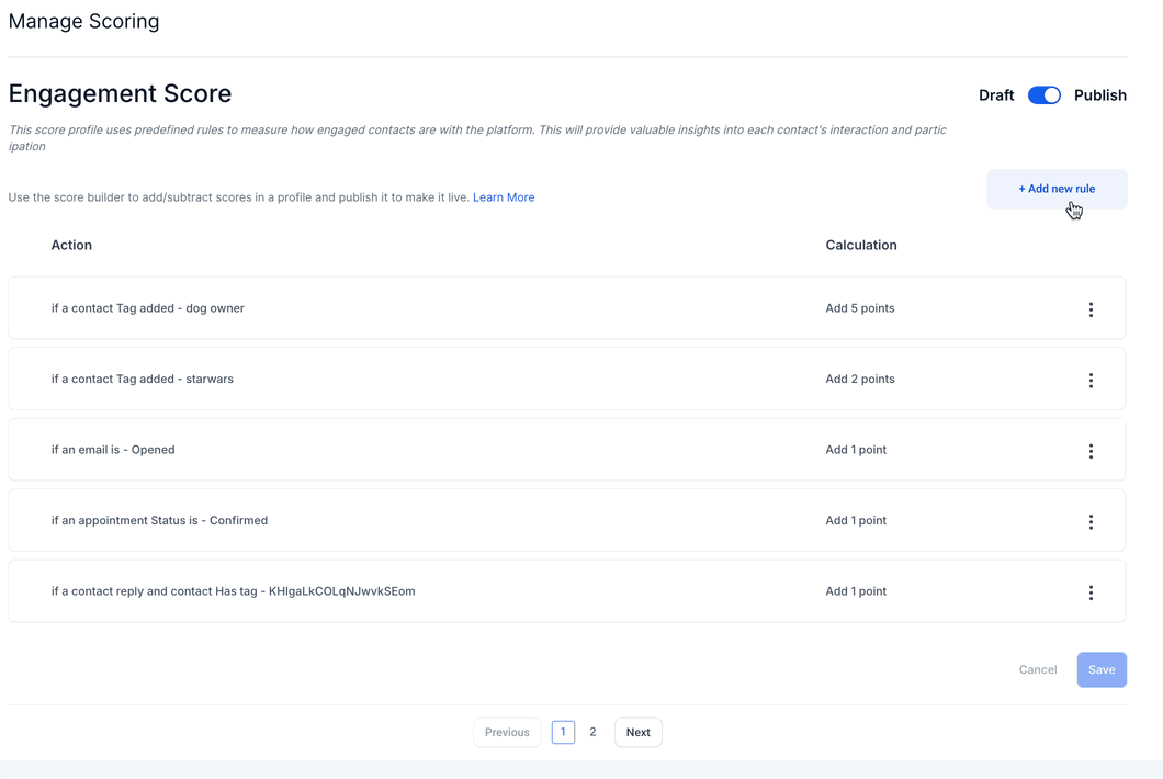 Schermata 3 — Punteggio di Engagement del Contatto