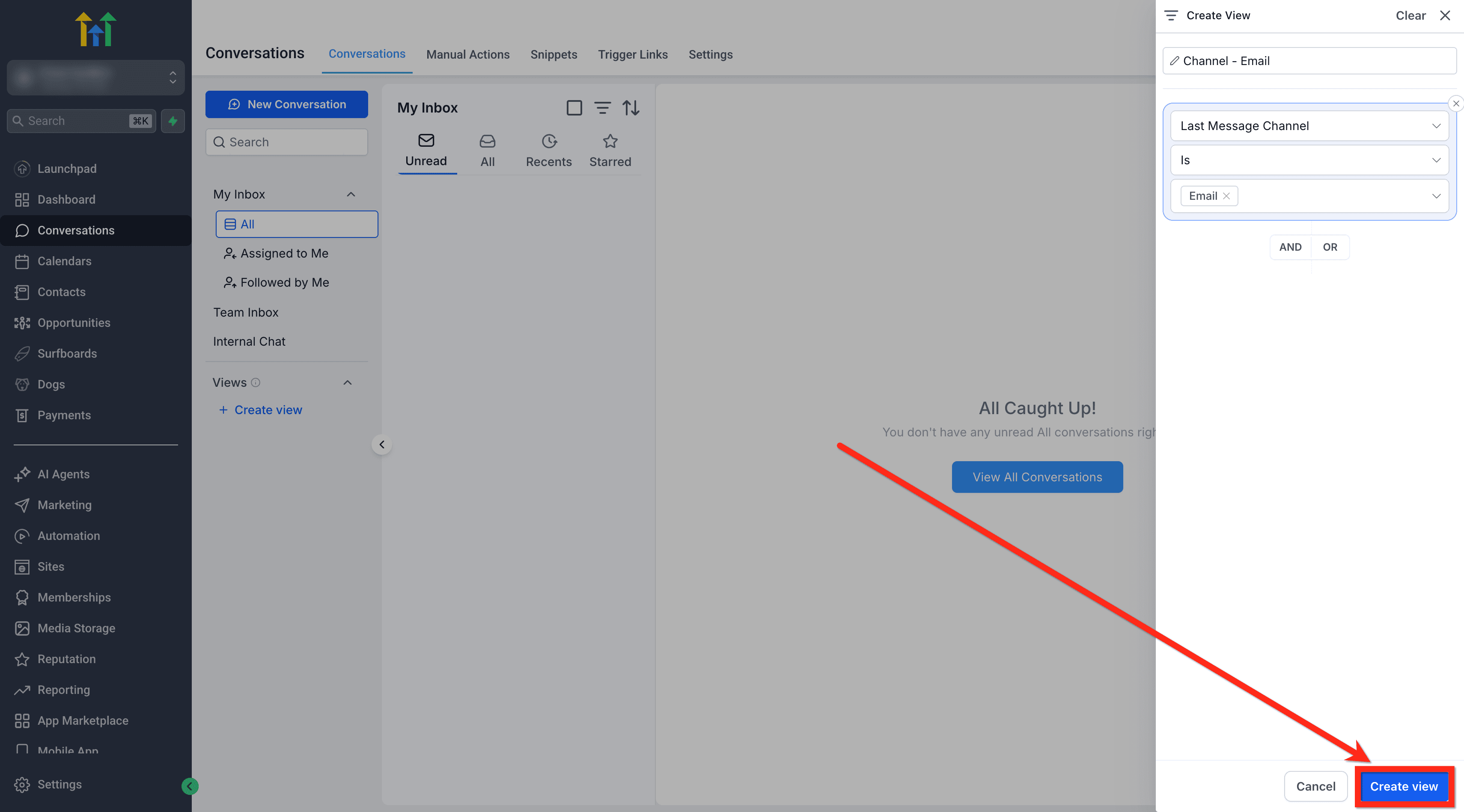 Schermata 5 — Come creare e condividere le Viste Conversazioni